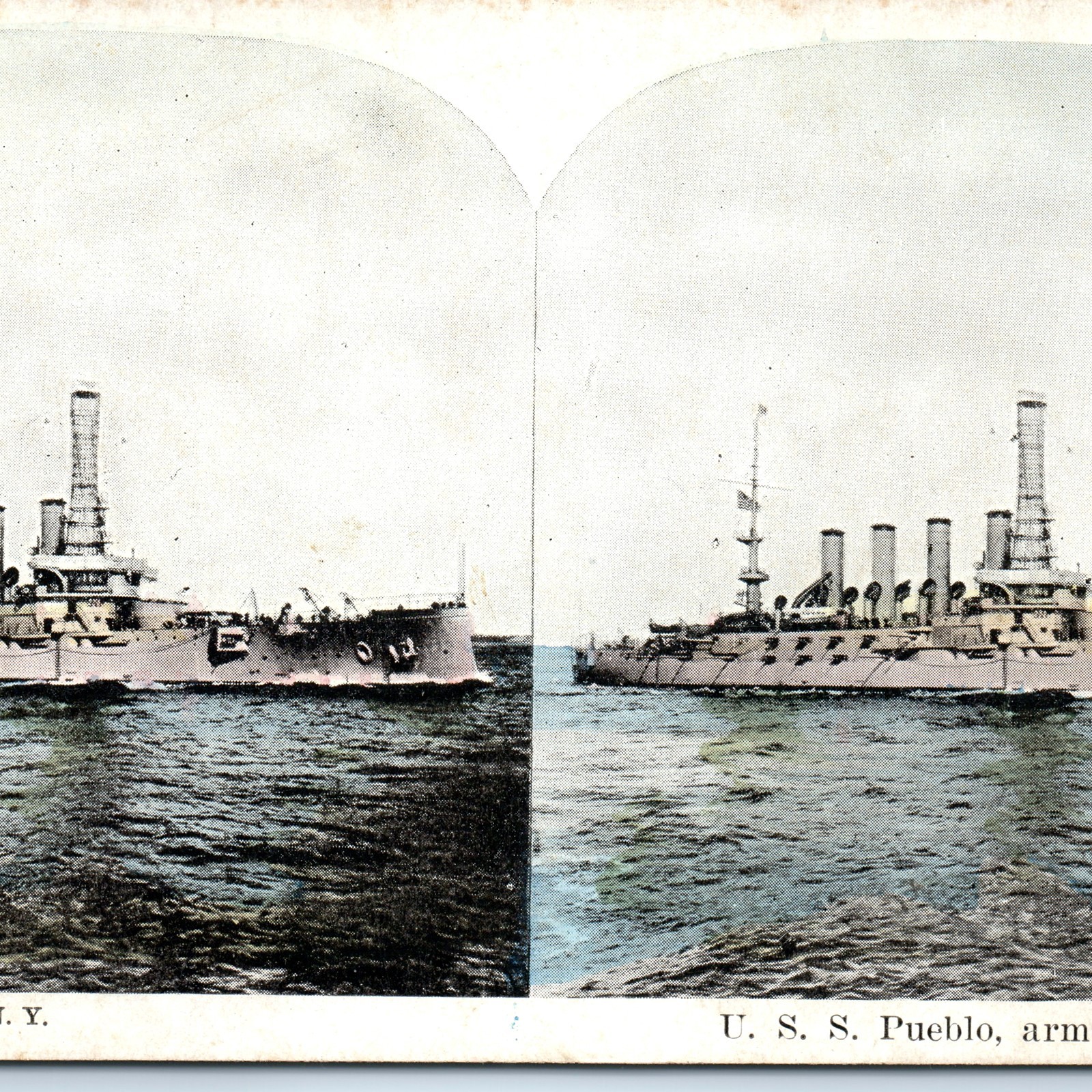 c1900s USS Pueblo Armoured Cruiser Navy Military Warship Stereoview Muller V13