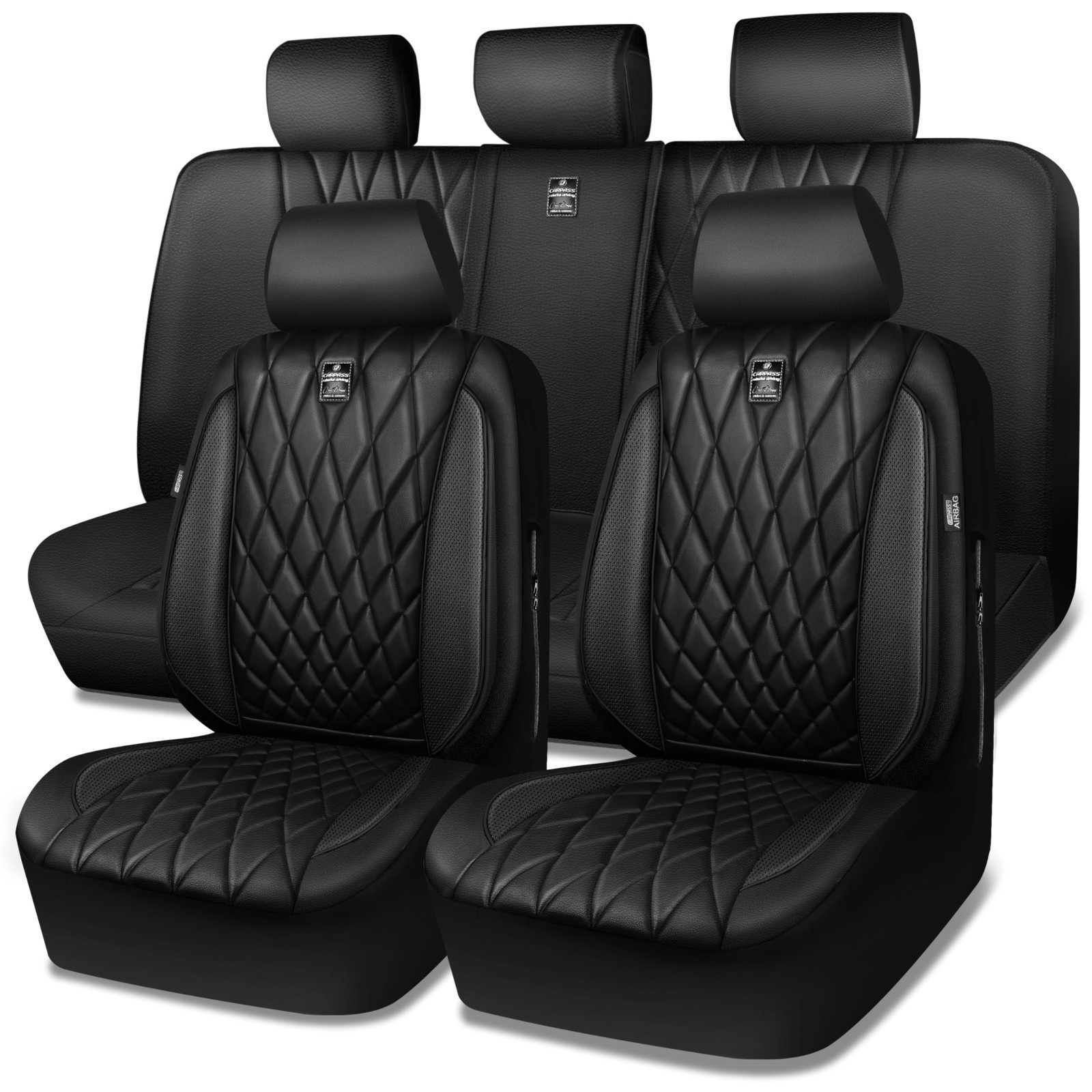 Luxury Faux Leather Seat Covers Full Set for SUVs, Vans, Trucks - Waterproof, An Luxury Faux Leather Seat Covers Full Set for SUVs, Vans, Trucks - Waterproof, An