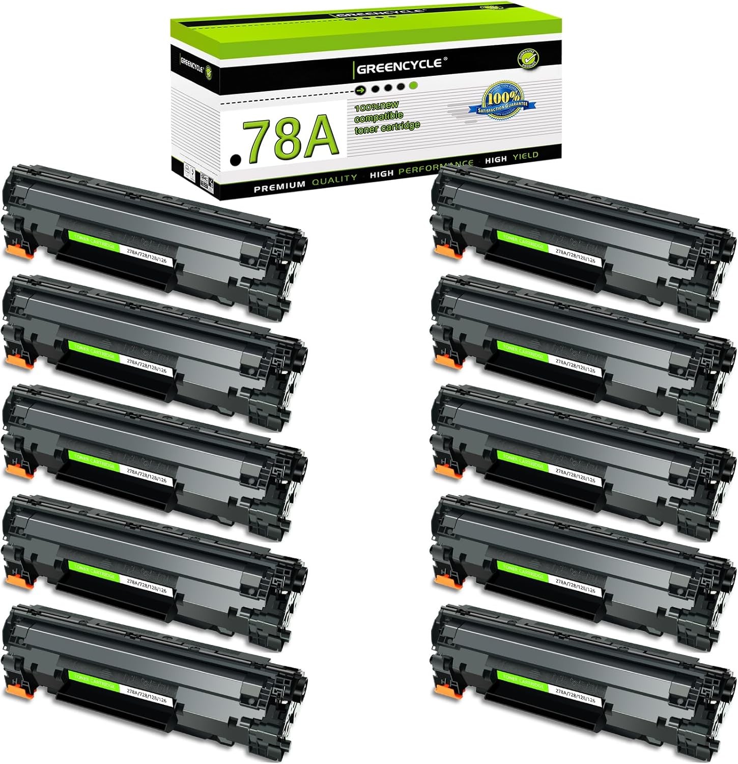 GREENCYCLE 10PK CE278A 78A Toner Cartridge Fits For HP LaserJet P1606dn M1536dnf