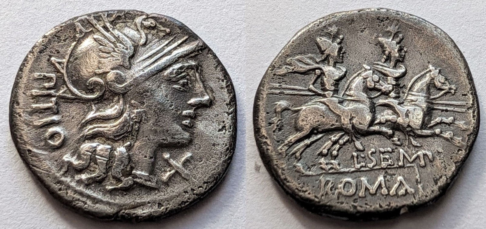 Roman Republic L Sempronius Pitio Silver Denarius 148 BC Dioscuri Crawford 216/1