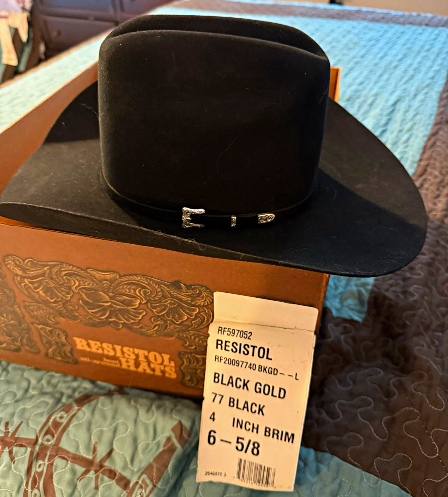 Resistol 20X Black Gold Black Western Cowboy Hat 6 5/8, 4\ Resistol 20X Black Gold Black Western Cowboy Hat 6 5/8, 4\