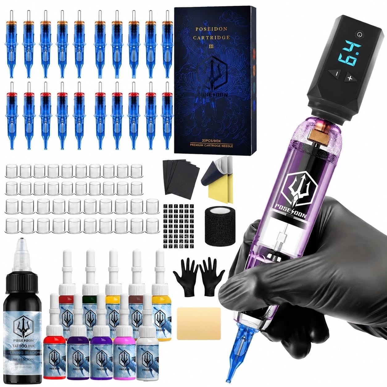 POSEIDON Wireless Tattoo Kit, Complete Kit For Beginners TK039
