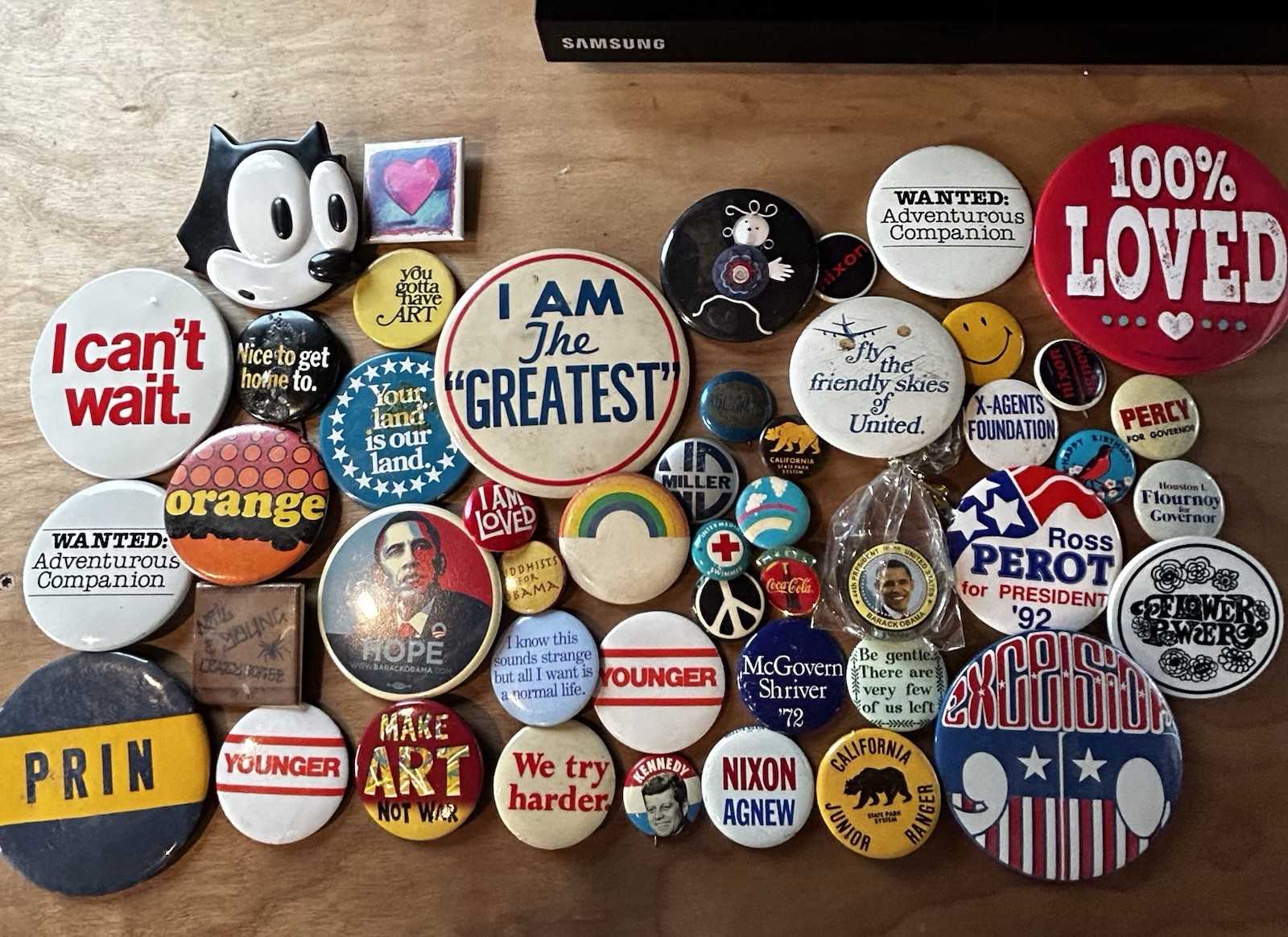 Mixed Lot Vintage Collectible Pinback Buttons & Badges Political Slogans Art Mixed Lot Vintage Collectible Pinback Buttons & Badges Political Slogans Art