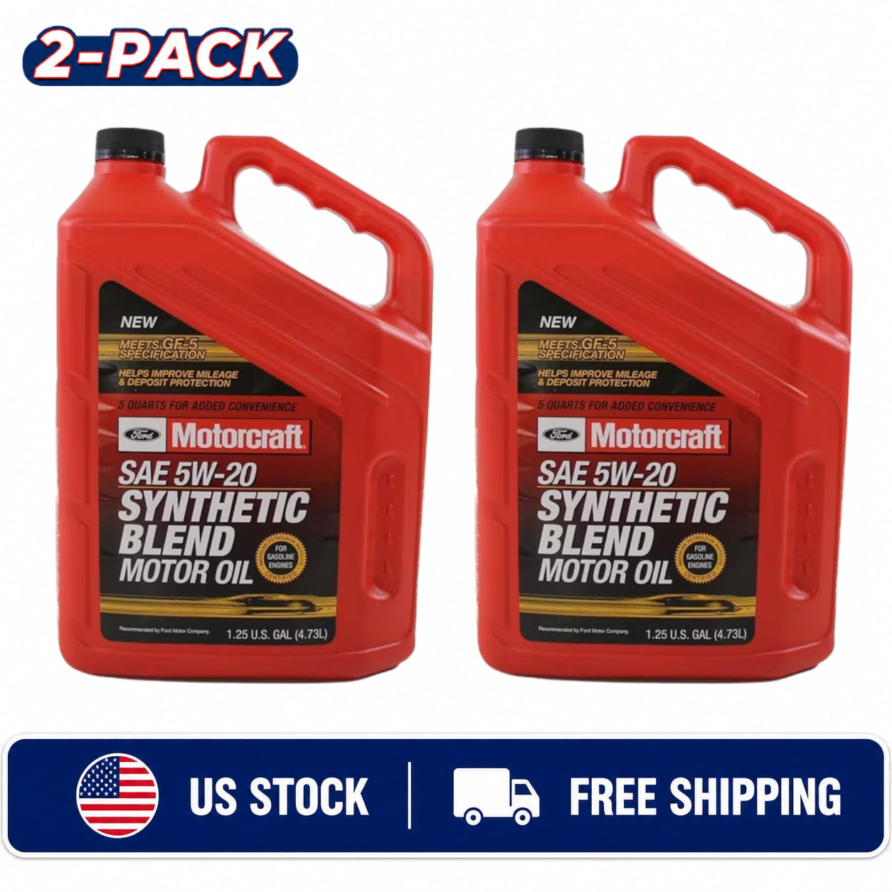 2 Pack Motorcraft Synthetic Blend 5W-20 Motor Oil 5 Quart Engine Oil