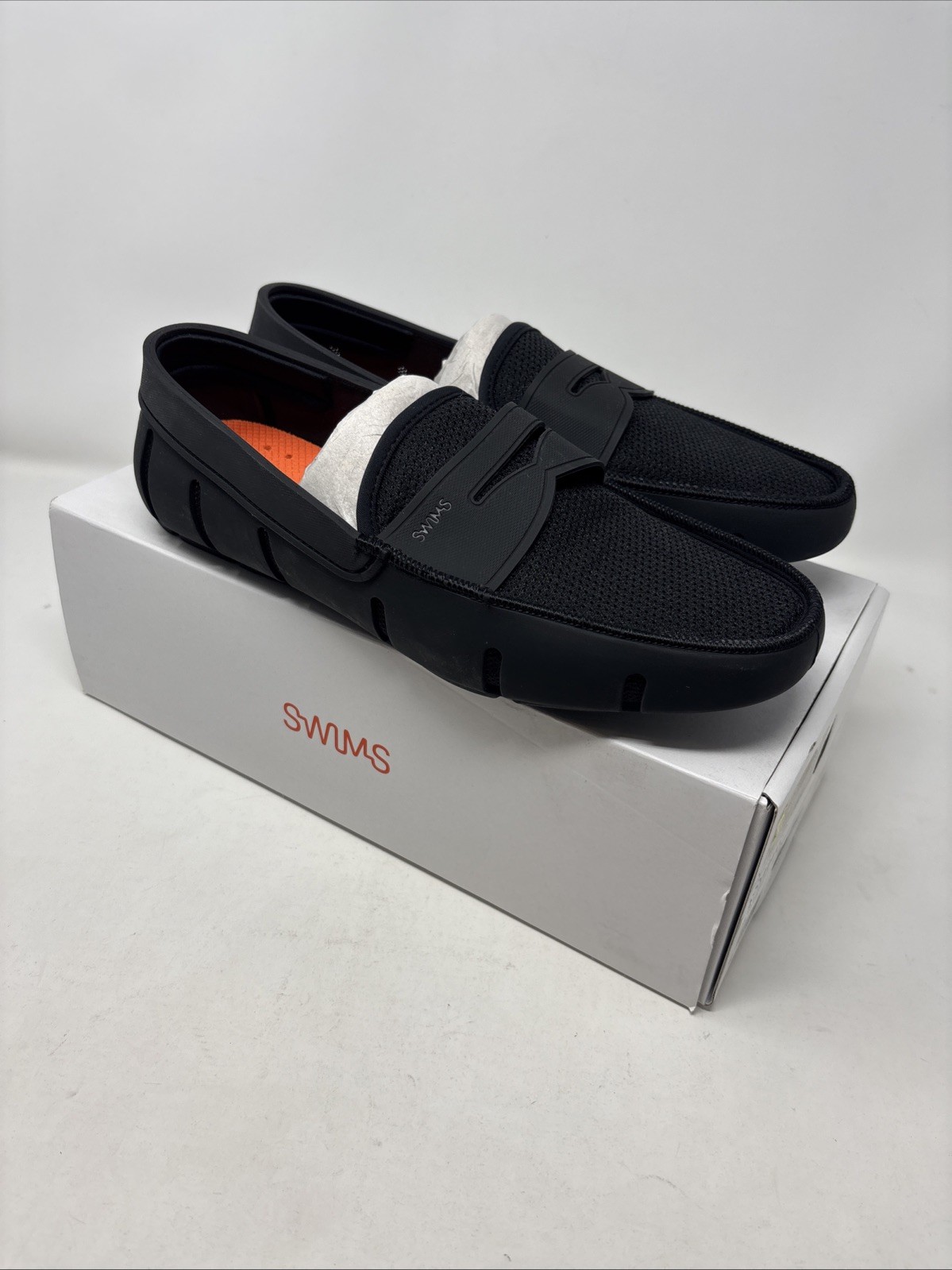 SWIMS Men’s Penny Loafers Black Mesh Rubber Slip On Shoes Size 9.5 Brand New