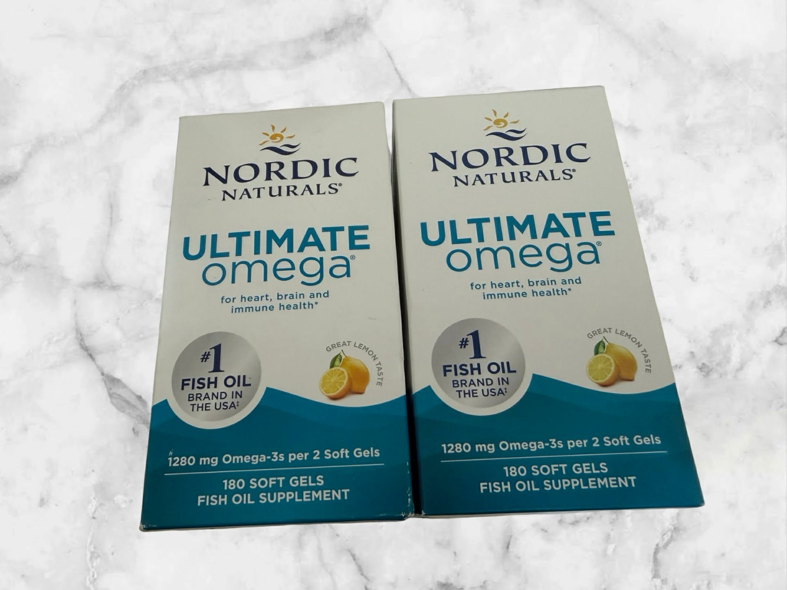 FOR 2 Nordic Naturals Ultimate Omega 180 Soft Gels Each Exp2027+ 1280mg Lemon FOR 2 Nordic Naturals Ultimate Omega 180 Soft Gels Each Exp2027+ 1280mg Lemon