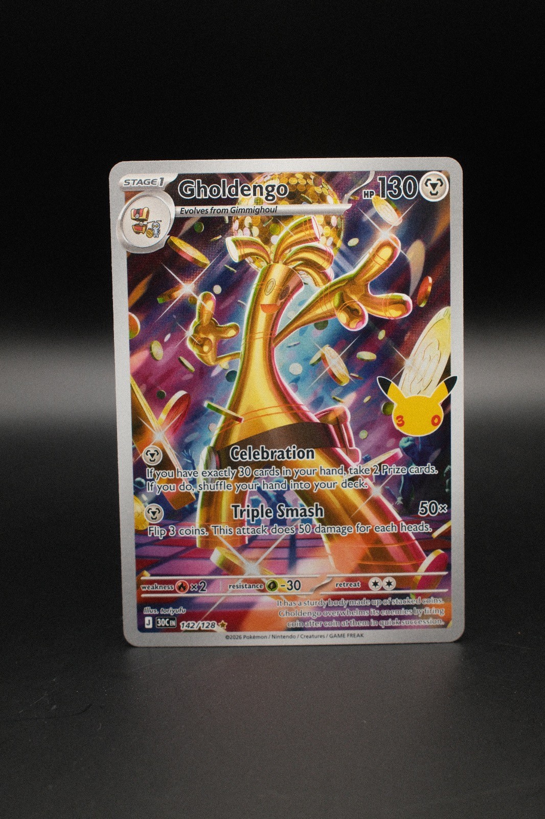 Gholdengo 142/128 Illustration Rare ME: 30th Celebration Pokemon Holo Near Mint