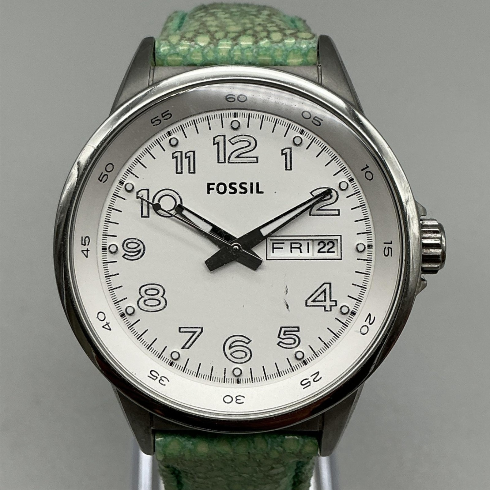 Fossil Maddox Women Watch 38mm White Dial Green Leather BQ1622 100M New Battery