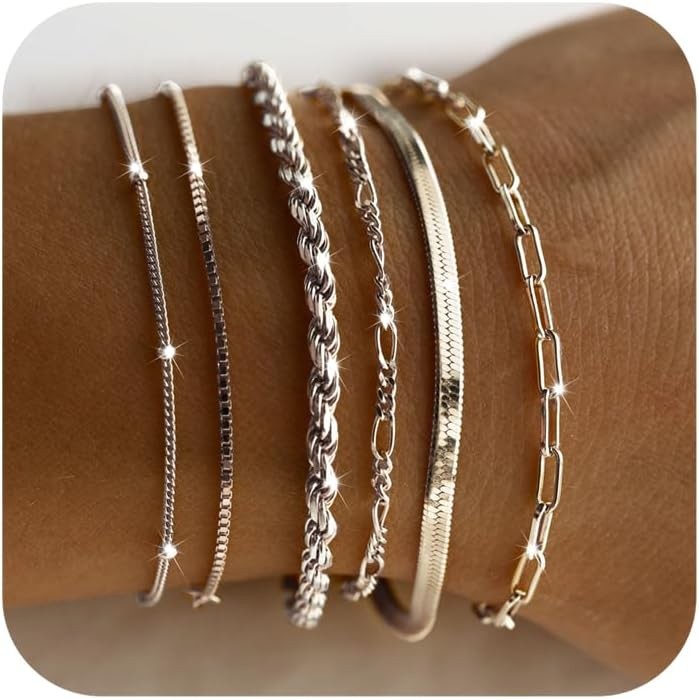 Dainty Silver Bracelets for Women Trendy, 925 Sterling Silver Jewelry Se