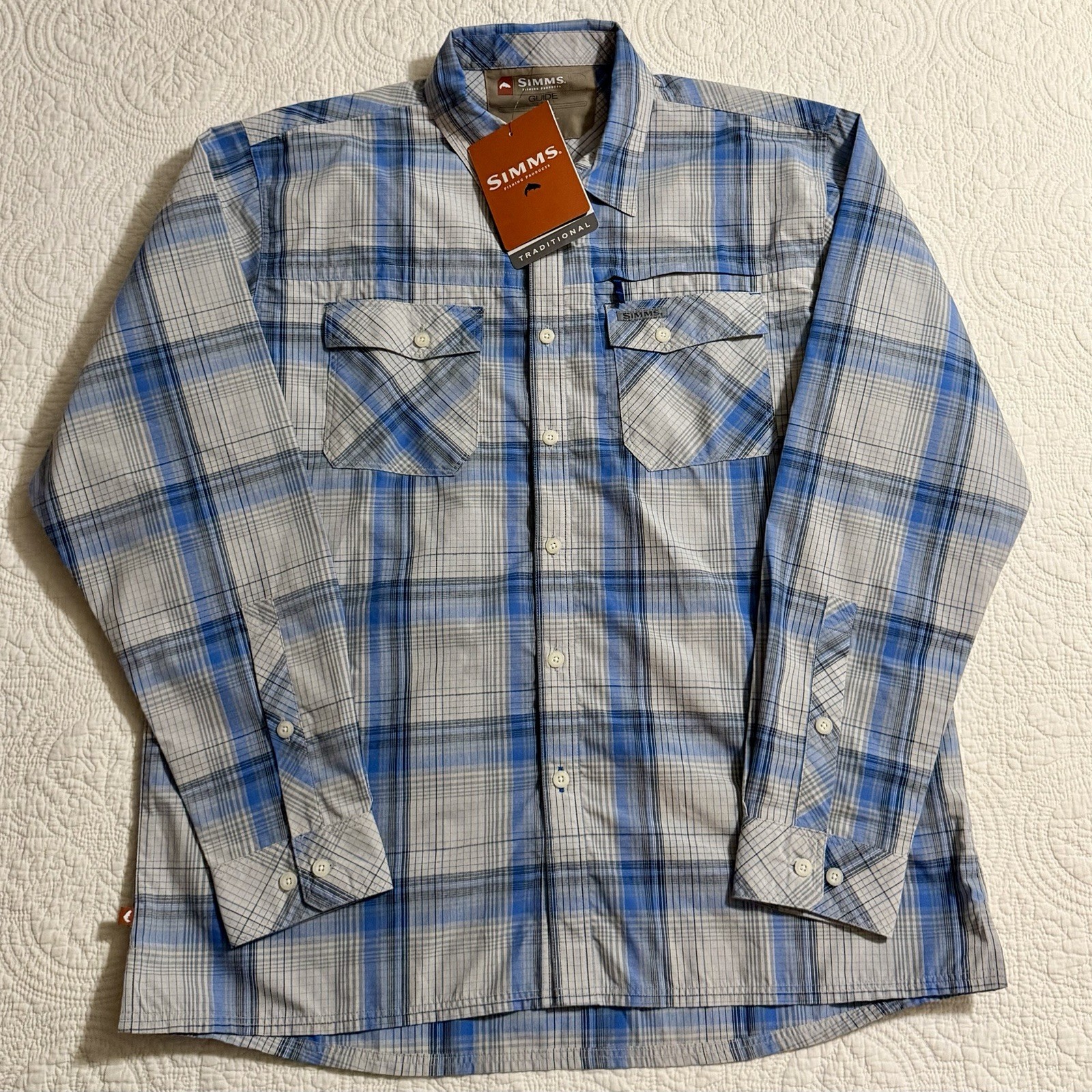 Simms Guide Series Shirt Men\'s XL Blue Plaid Long Sleeve Button Fishing Pockets Simms Guide Series Shirt Men\'s XL Blue Plaid Long Sleeve Button Fishing Pockets