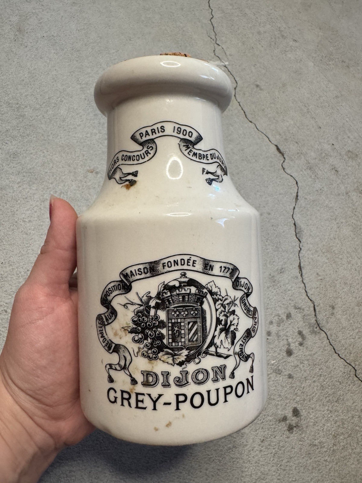 Vintage French Grey-Poupon Dijon Ceramic Mustard Pot Jar w/ Cork Stopper Vintage French Grey-Poupon Dijon Ceramic Mustard Pot Jar w/ Cork Stopper