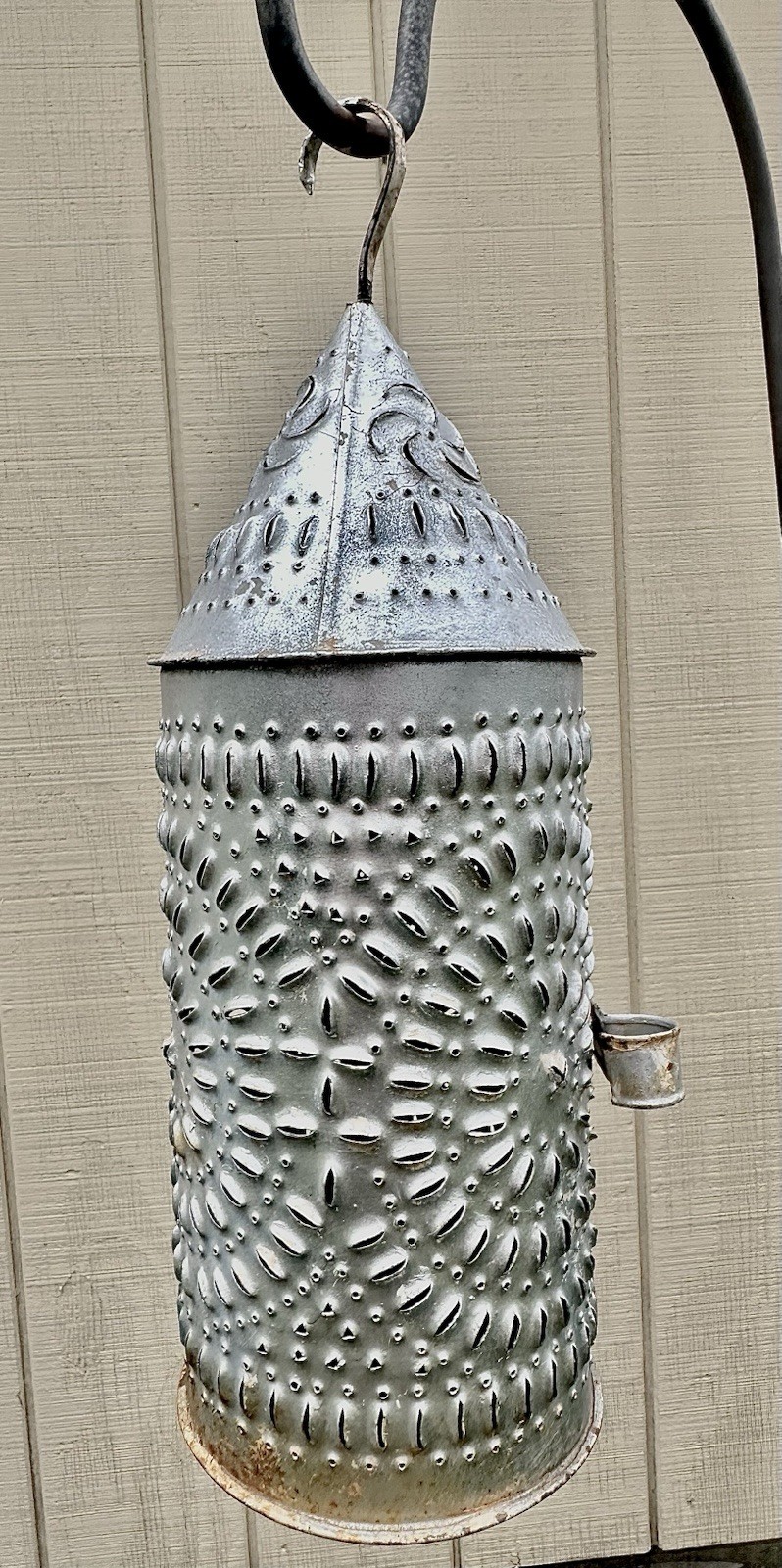 ANTIQUE 19th C. FOLK ART PIERCED METAL PAINTED TIN PUNCHED CANDLE LANTERN LARGE ANTIQUE 19th C. FOLK ART PIERCED METAL PAINTED TIN PUNCHED CANDLE LANTERN LARGE