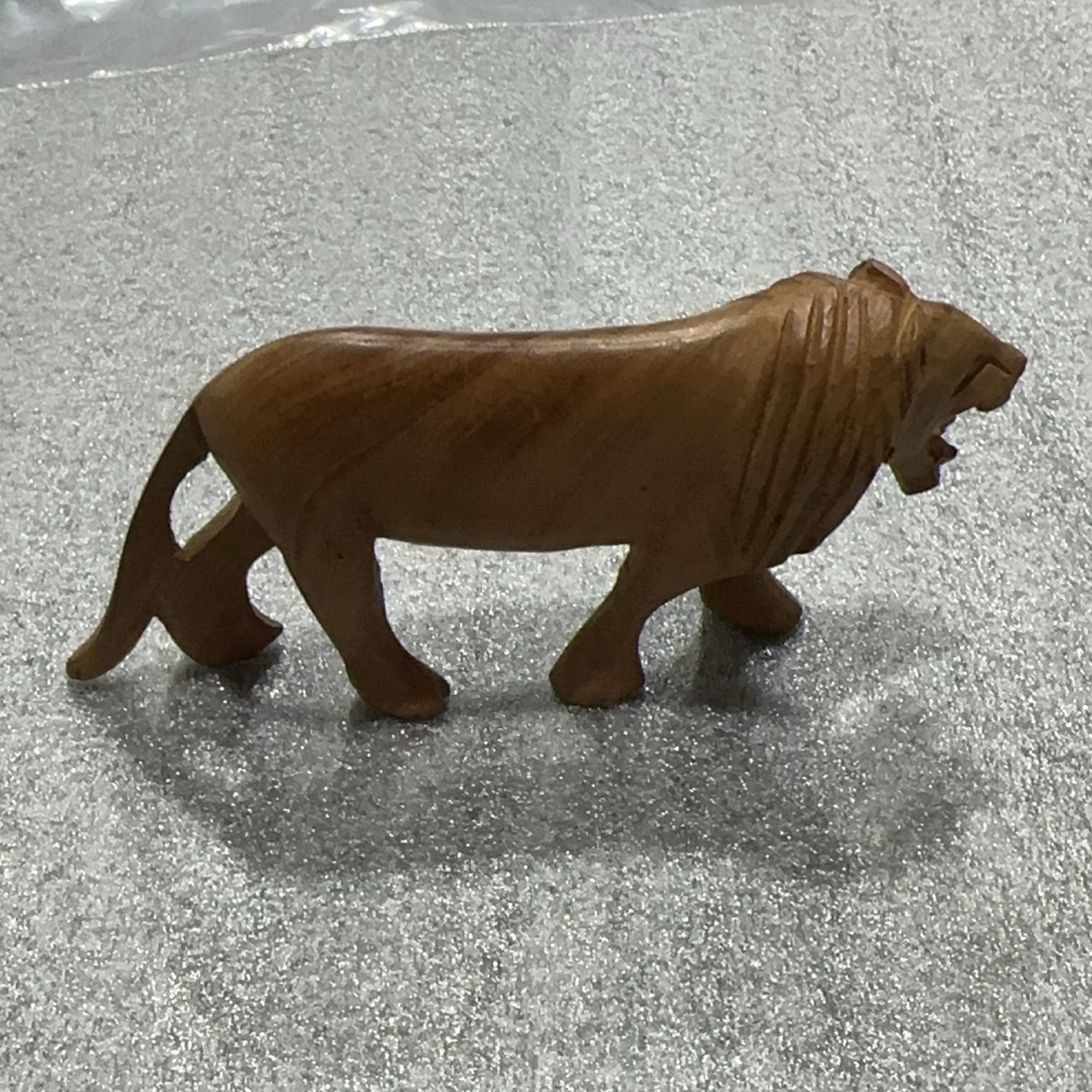 Wooden Lion Figurine Hand Carved Animal Statue Decor