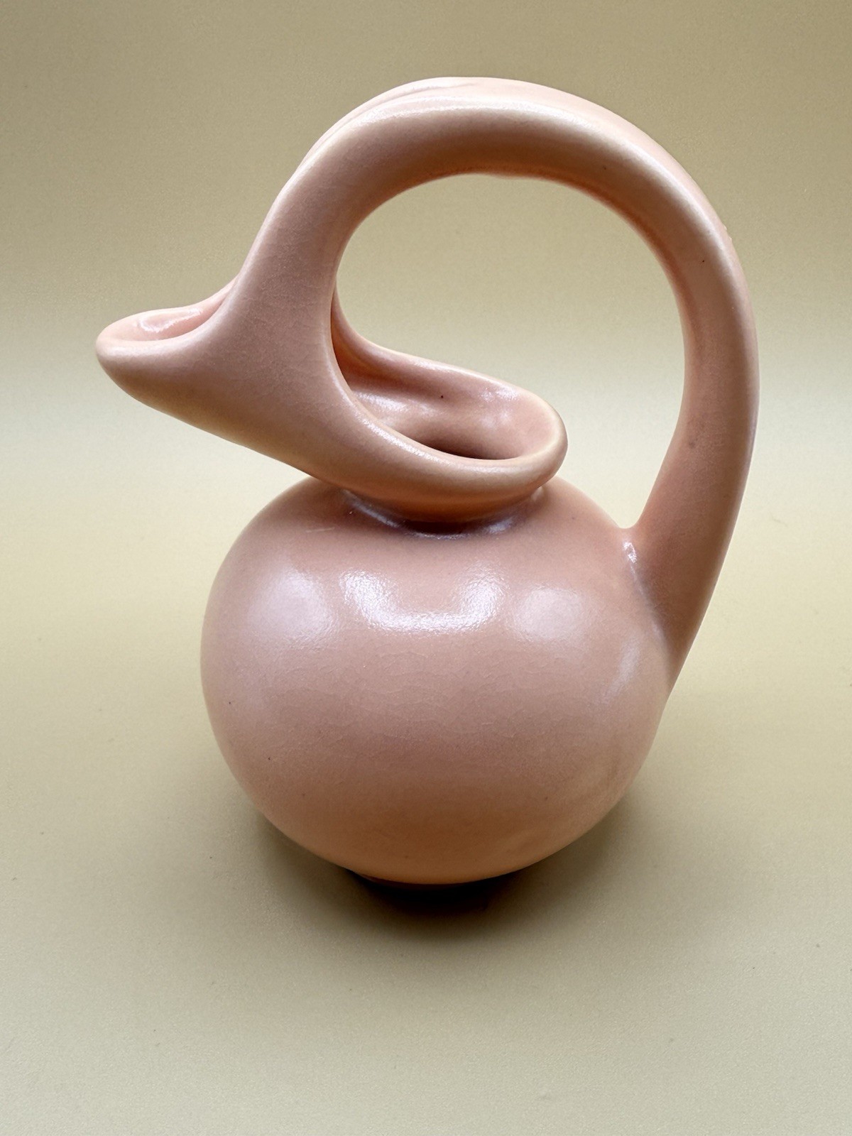 Vintage Camark Pottery MCM Mauve Pink Sculptural Loop Handle Creamer 1940s