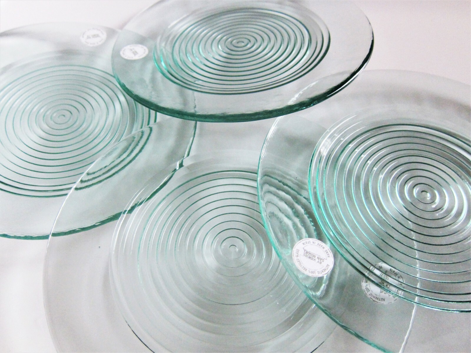 4x San Miguel Recycled Glass SALAD PLATES Light Green Handmade SPAIN 8\ 4x San Miguel Recycled Glass SALAD PLATES Light Green Handmade SPAIN 8\