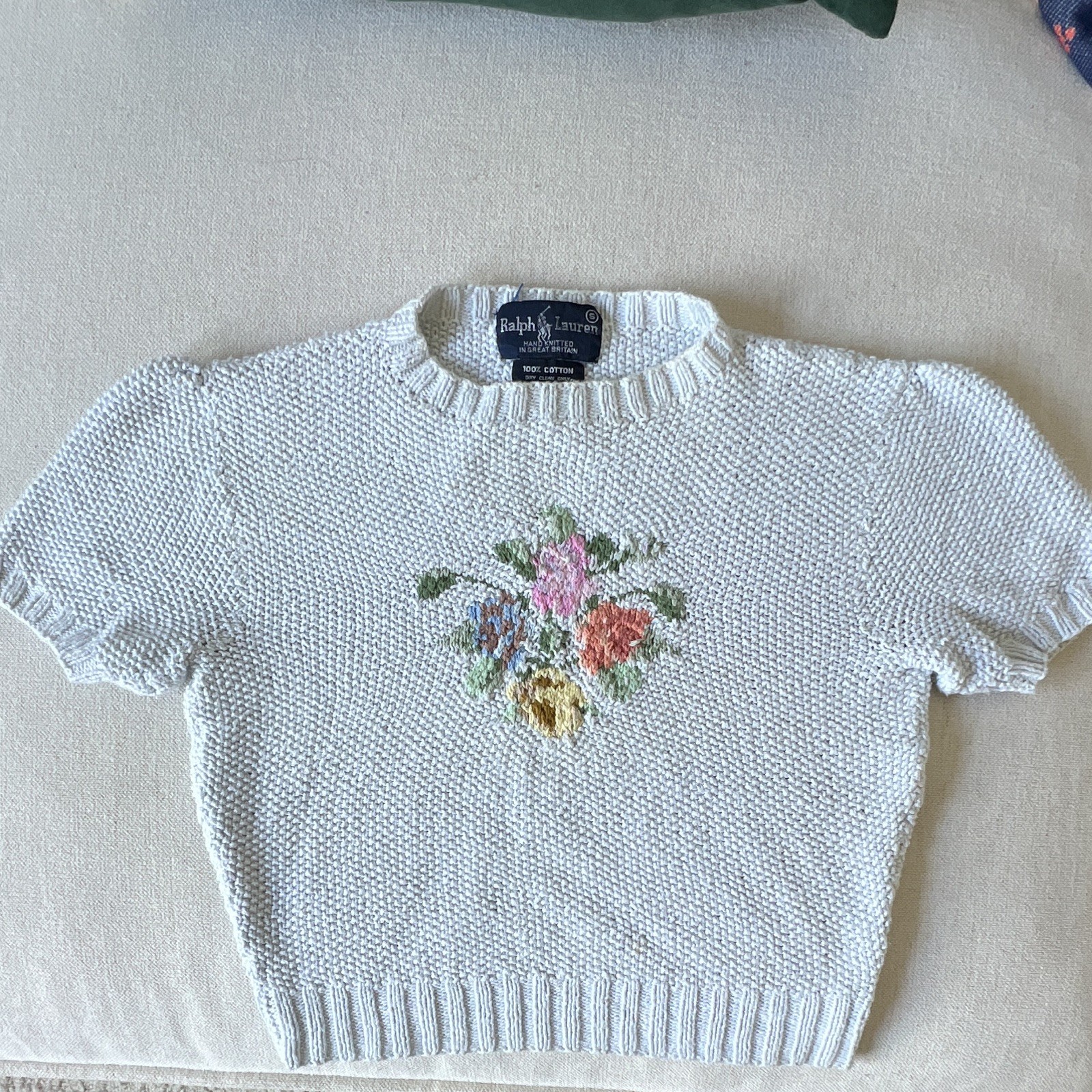 Vintage 80s Ralph Lauren 100% Cotton Hand Knit Floral Sweater Size S Vintage 80s Ralph Lauren 100% Cotton Hand Knit Floral Sweater Size S