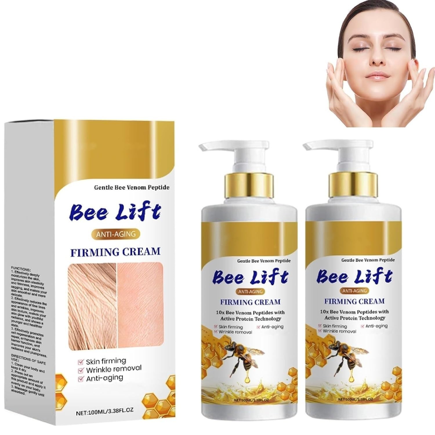 2Pcs Bee Venom Skin Firming Cream, BeeLift Anti-Aging Firming Cream, Wrinkle Rem 2Pcs Bee Venom Skin Firming Cream, BeeLift Anti-Aging Firming Cream, Wrinkle Rem