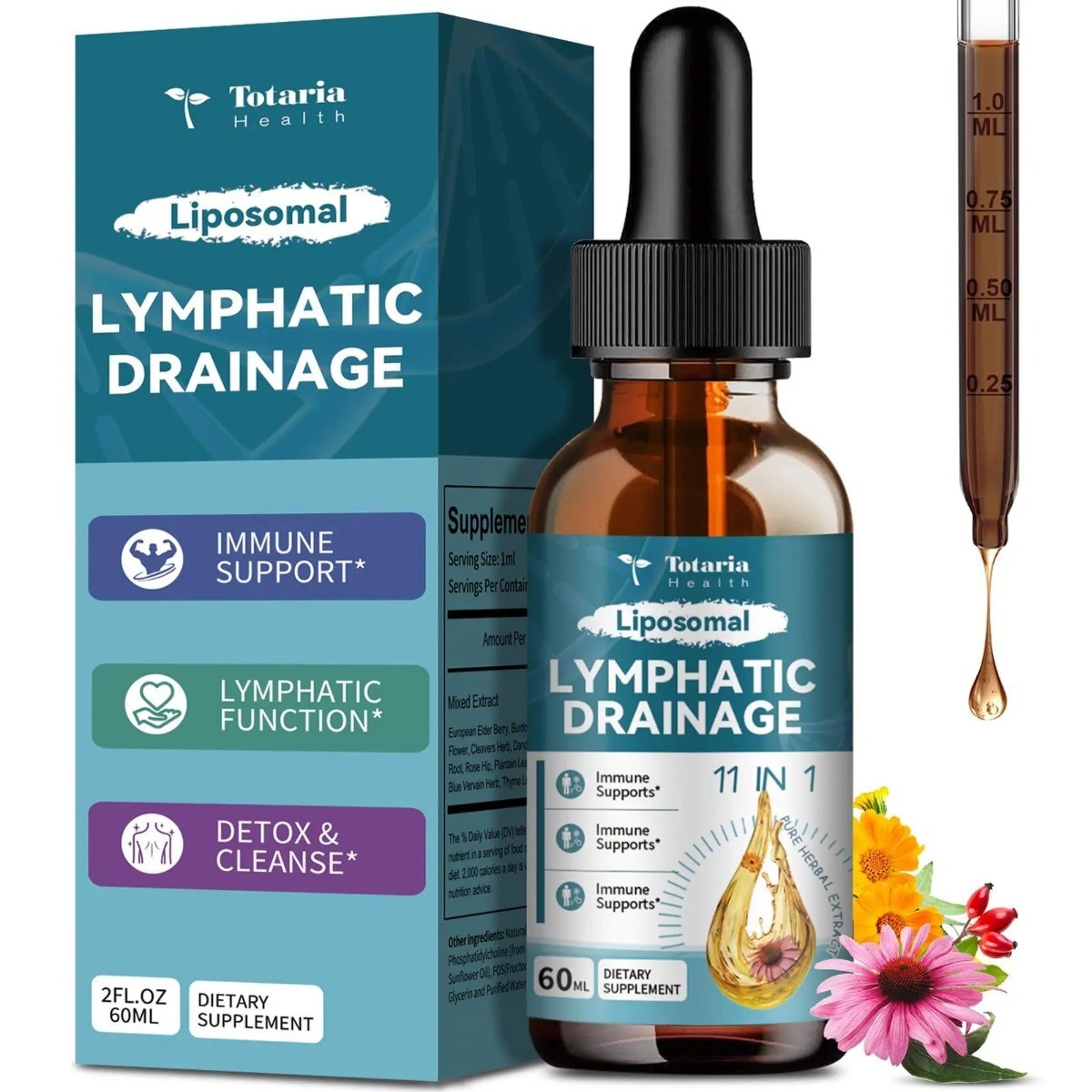 Liposomal Lymphatic Drainage Drops 11‑in‑1 Totaria Health Immune Support 1-3PACK