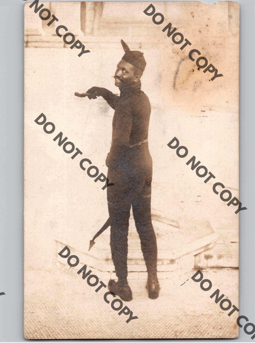 WOW c1910 African American Black Man Devil Krampus Costume Gay Interest Int RPPC