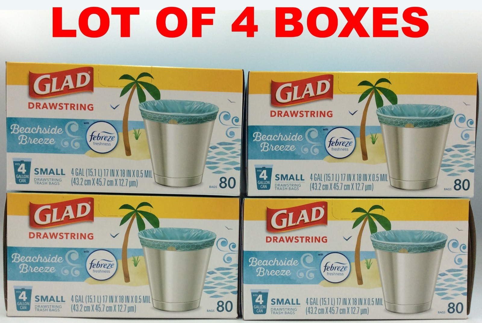 Glad Odorshield Small Drawstring Trash Bags, 4 Gal, Febreze Beachside Breeze