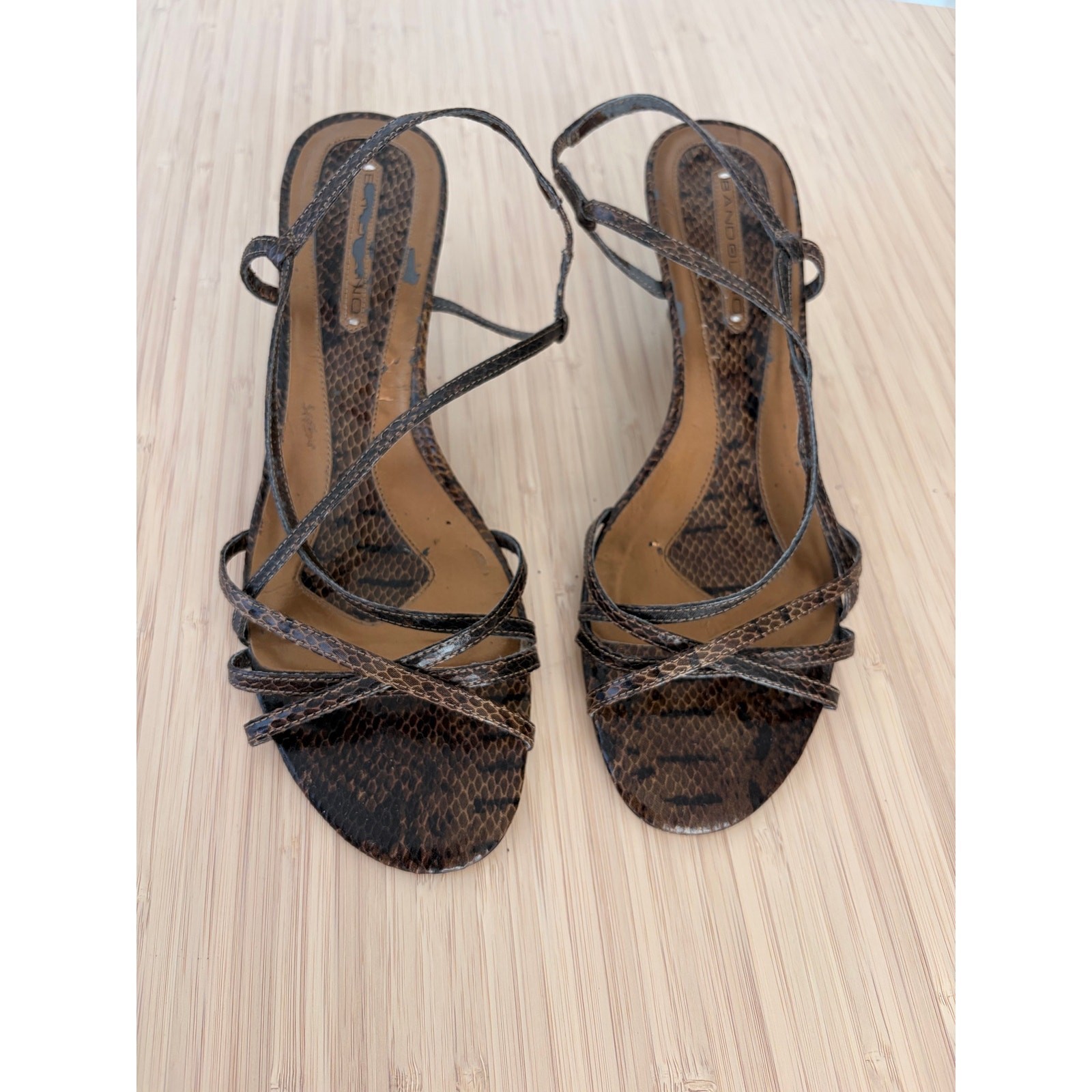 vintage bandolino brown snakeskin strappy heels 10 Y2K kitten heel vintage bandolino brown snakeskin strappy heels 10 Y2K kitten heel