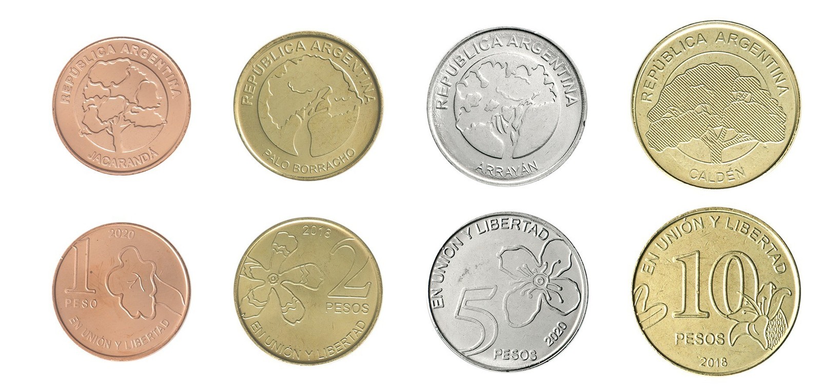 Argentina 1-10 Pesos 4 Pieces Set, 2017-2020, KM #186-189, Mint Argentina 1-10 Pesos 4 Pieces Set, 2017-2020, KM #186-189, Mint