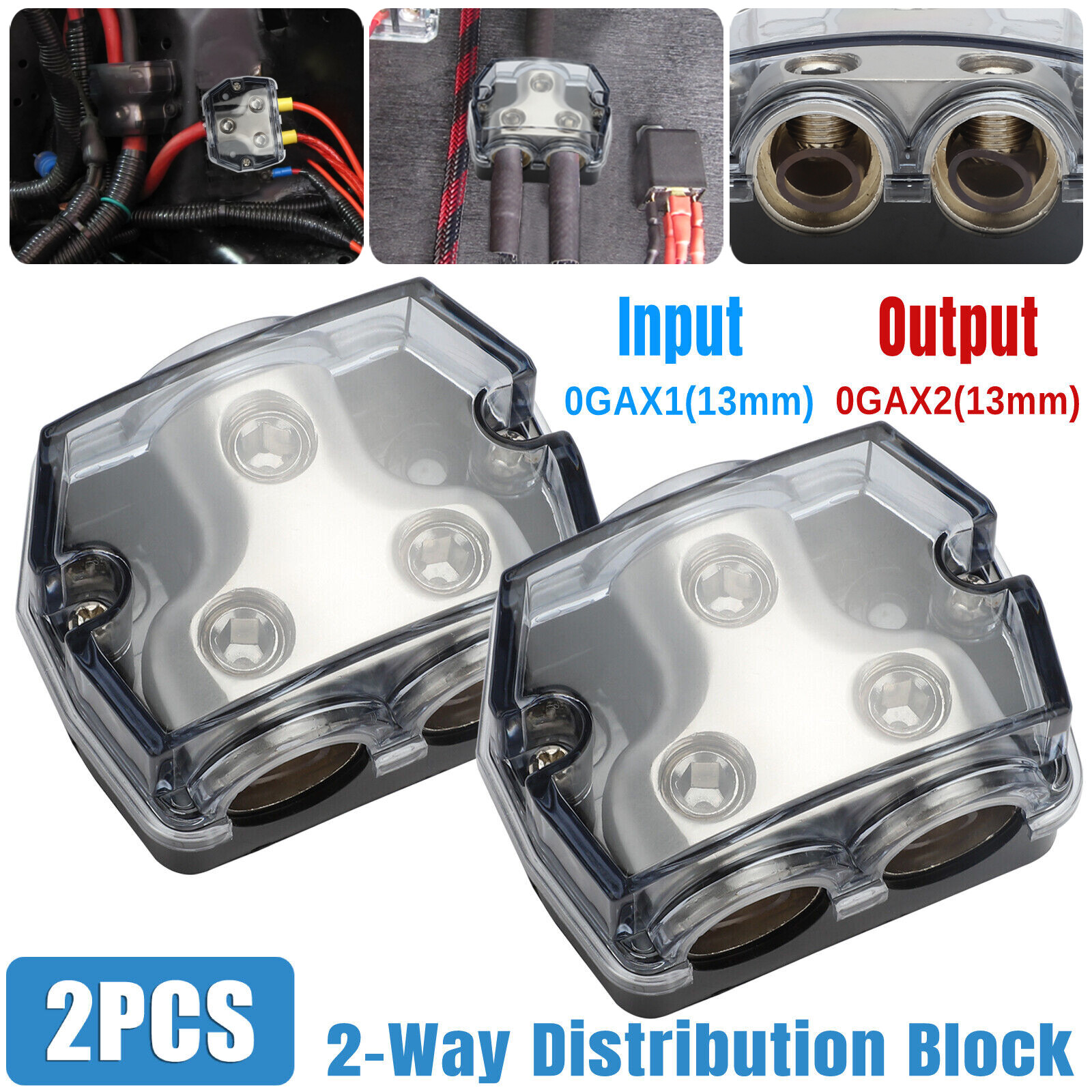 2-Way Distribution Block 0 Gauge In & Out Car Audio Amp Power Ground Distributor