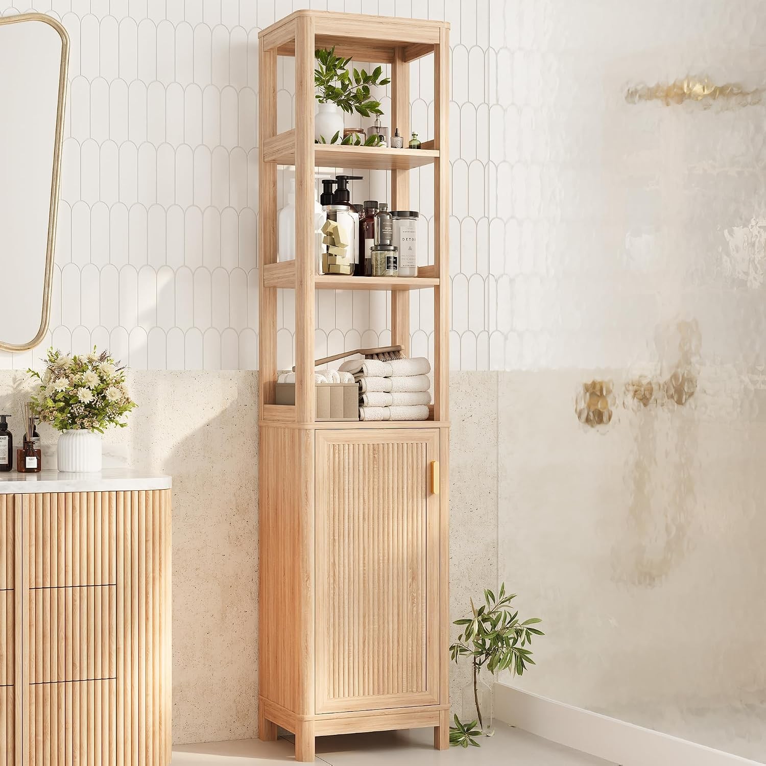 68'' Tall Narrow Storage Cabinet with Adjustable Shelf and Door