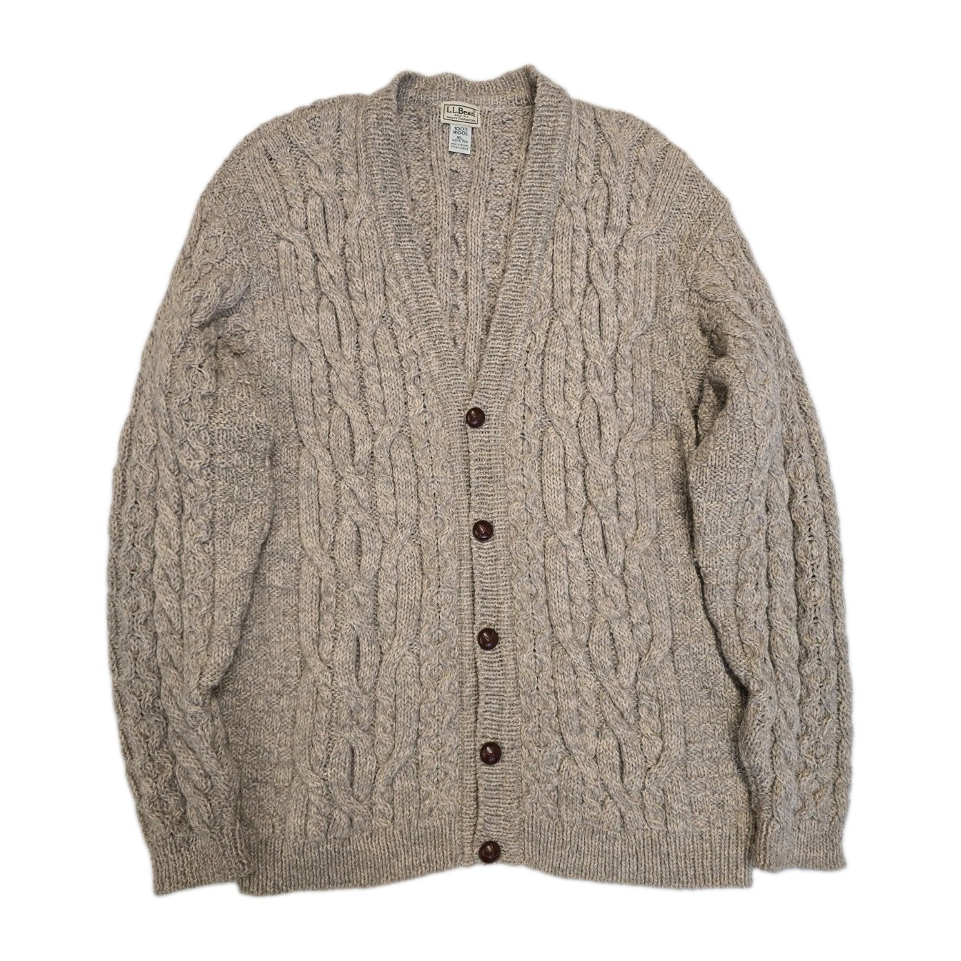 Vtg LL Bean Fisherman Cardigan Sweater Mens XL Wool Made in Ireland Cable Knit
