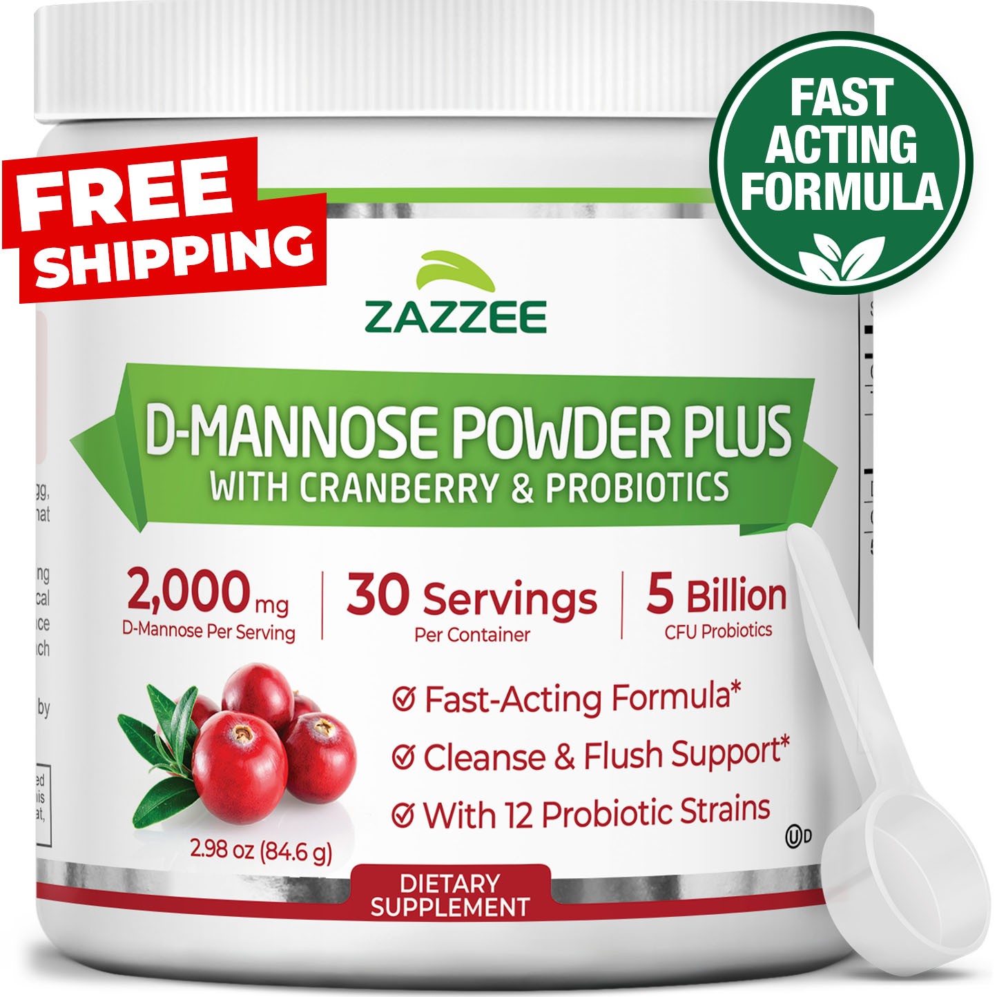 Zazzee D-Mannose Powder Plus, 2000 mg, 30 Servings, Potent & Fast-Acting, Kosher Zazzee D-Mannose Powder Plus, 2000 mg, 30 Servings, Potent & Fast-Acting, Kosher