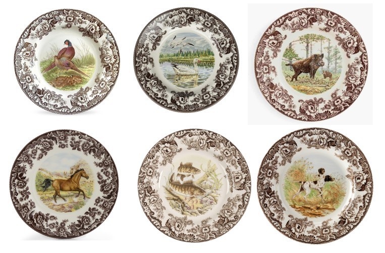 Spode woodland set of 6 X dinner plates- 6 designs land sea air -----3744----- Spode woodland set of 6 X dinner plates- 6 designs land sea air -----3744-----