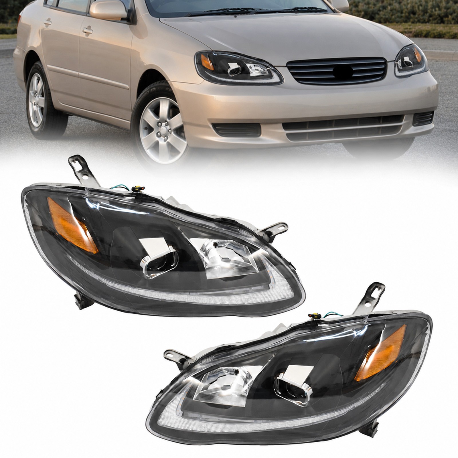 Fits Toyota Corolla 03-08 Performance Projector LED Headlight Set With LED DRL Fits Toyota Corolla 03-08 Performance Projector LED Headlight Set With LED DRL