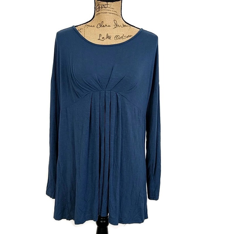 Suzanne Betro Blue Empire Waist Tunic Top Flowy Drapey Boho Long Sleeve sz L