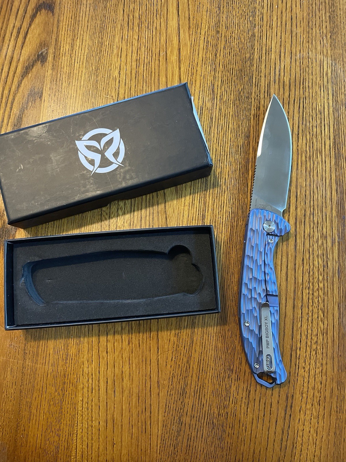 PMP Big Boy XL Blue Titanium Handle Frame Lock Drop Point Plain Edge Knife PMP Big Boy XL Blue Titanium Handle Frame Lock Drop Point Plain Edge Knife