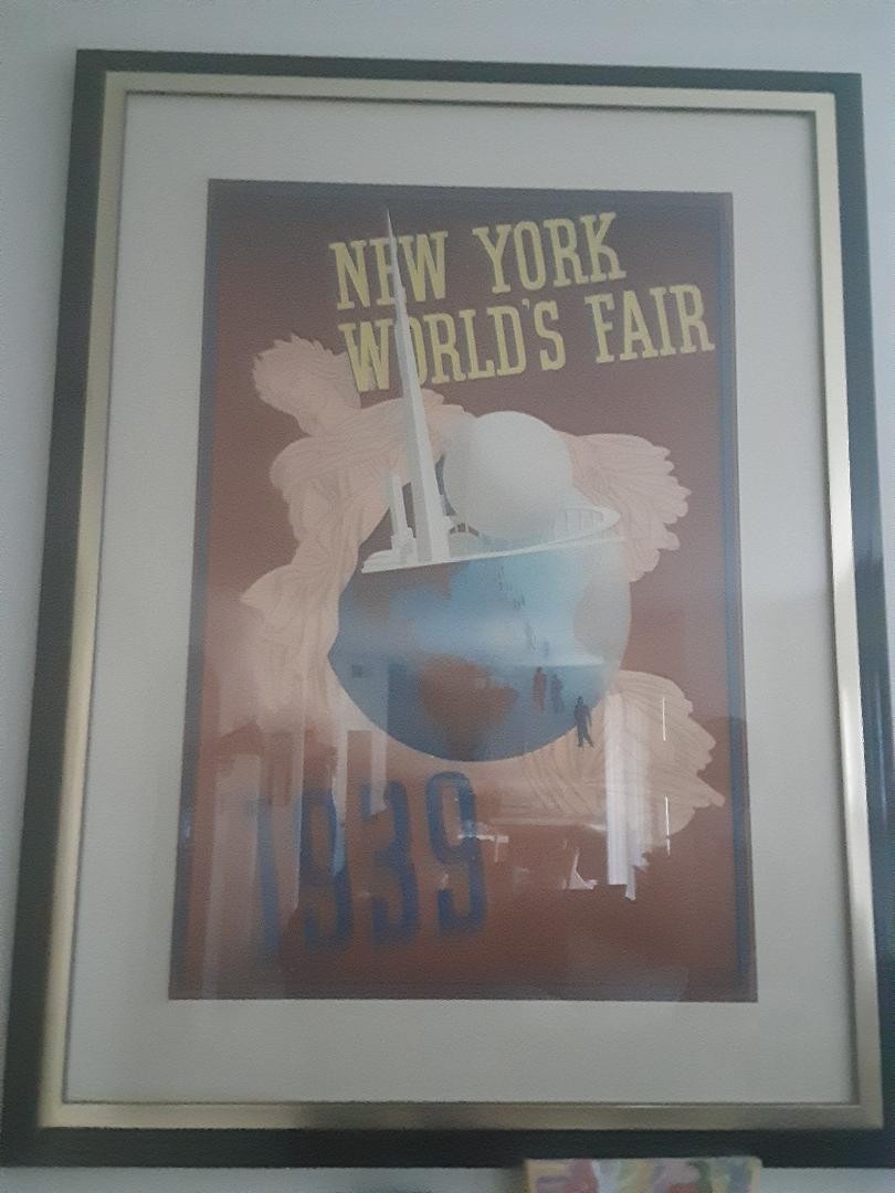 RARE ORIGINAL 1939 NEW YORK WORLDS FAIR POSTER JOHN ATHERTON 40” x 30” FRAMED
