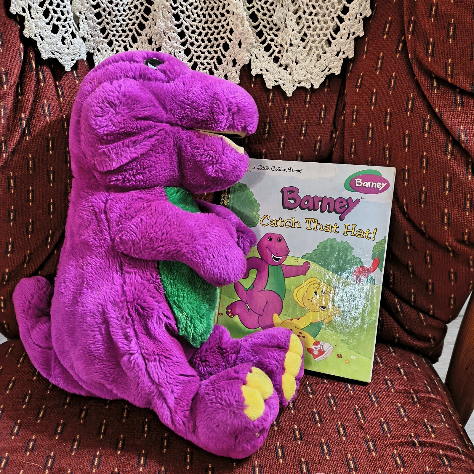 Vintage 1992 Barney Plush Lyons Group + Catch That Hat Little Golden Book 1997 Vintage 1992 Barney Plush Lyons Group + Catch That Hat Little Golden Book 1997