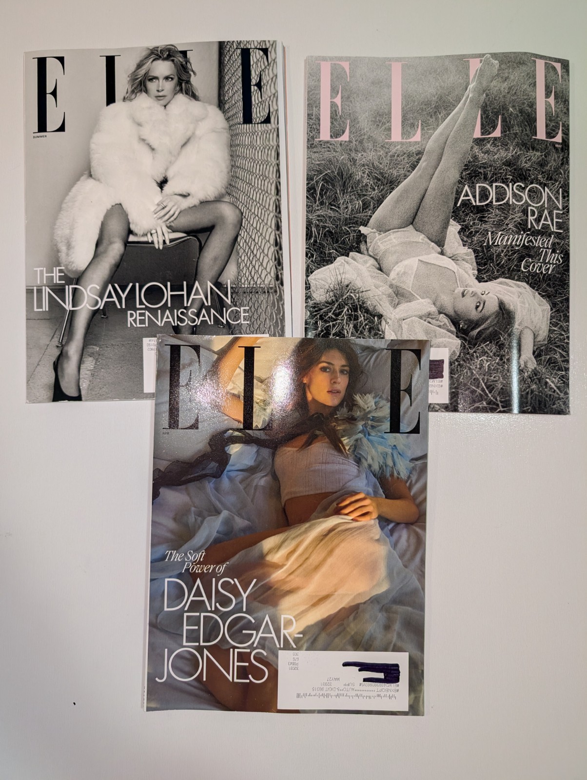 Lot of 3 US Elle Magazines 2025 - Lindsay Lohan, Addison Rae, Daisy Edgar-Jones