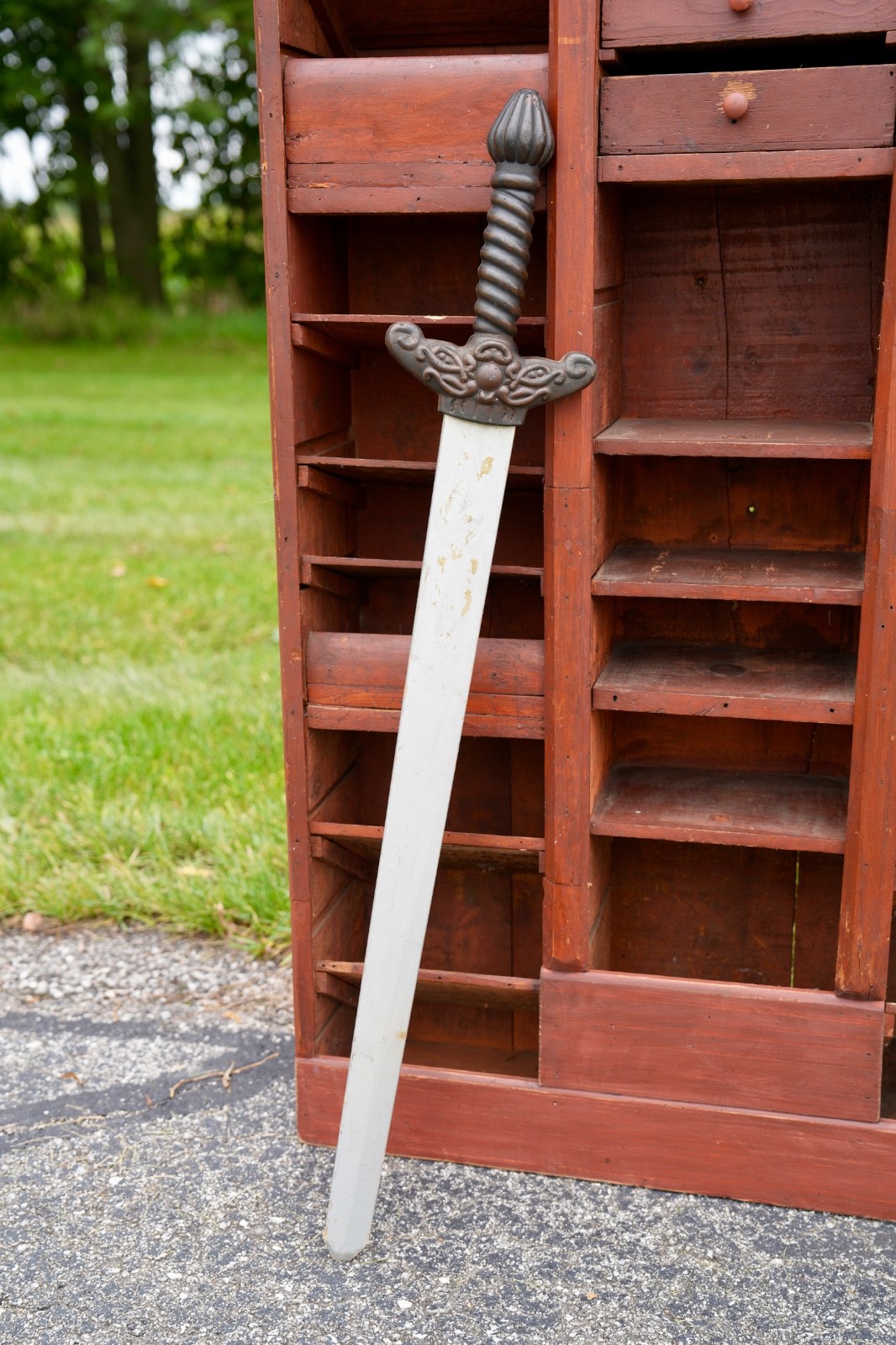 Antique Theatrical Large Wood Blade Sword Stage Prop Roman Vintage Fraternal Antique Theatrical Large Wood Blade Sword Stage Prop Roman Vintage Fraternal