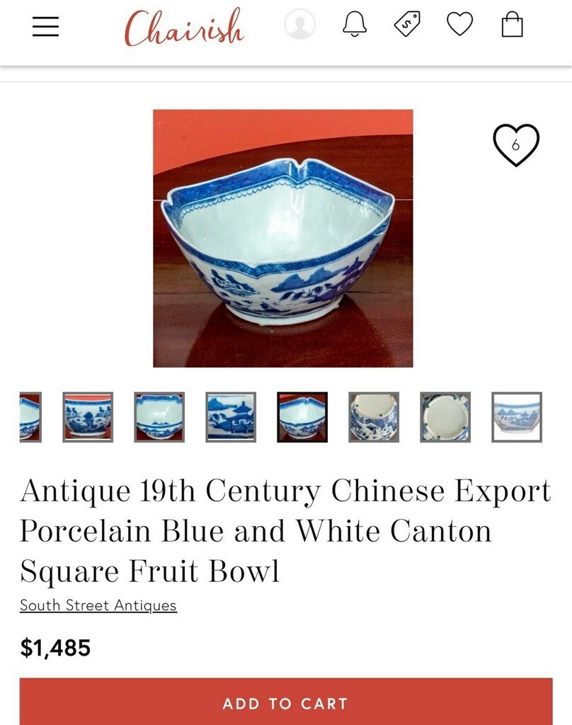 Antique 19th C Chinese Export Porcelain Blue & White Canton Square Fruit Bowl 9