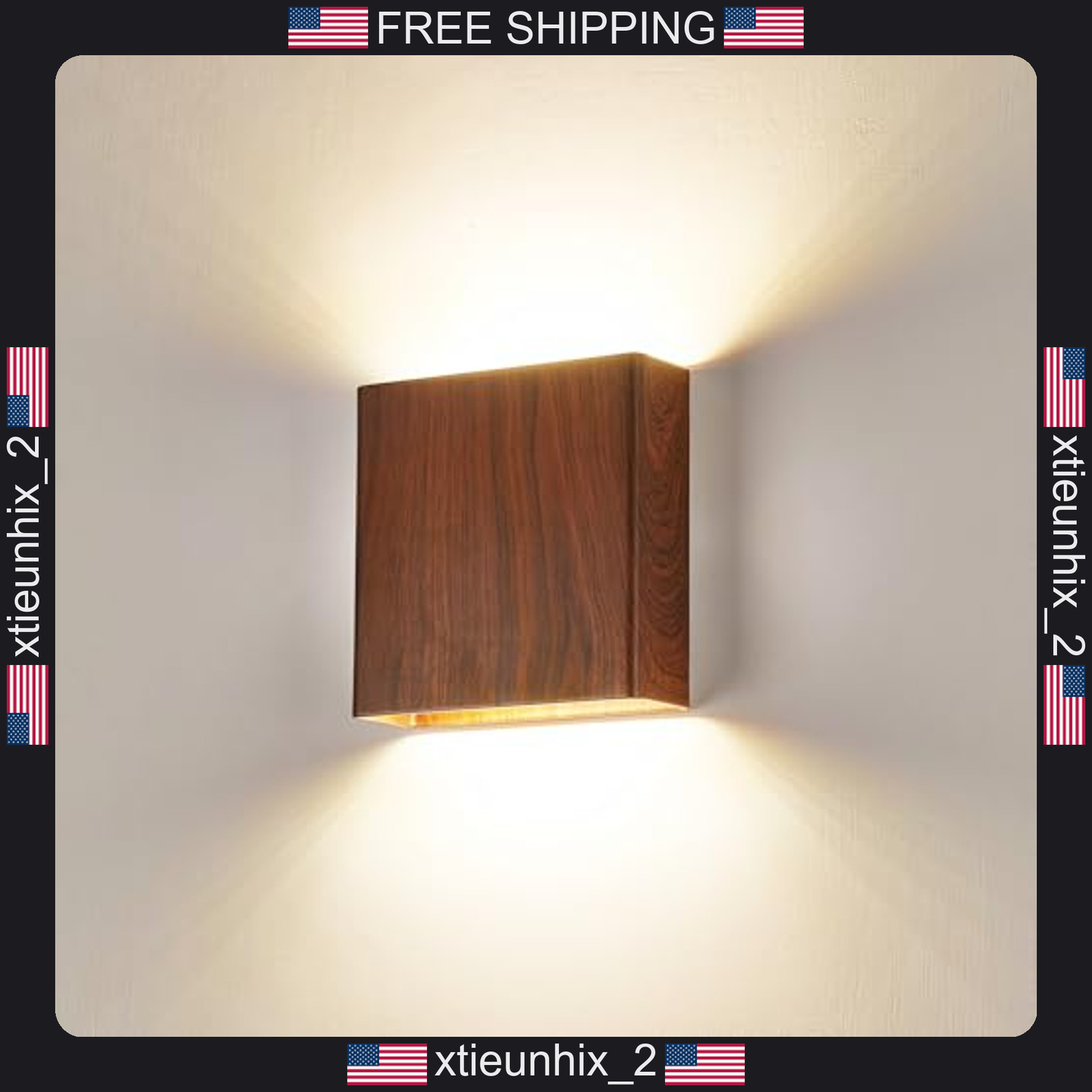 Indoor Outdoor Walnut Wood Grain Wall Sconce with Dimmable 18W LED
