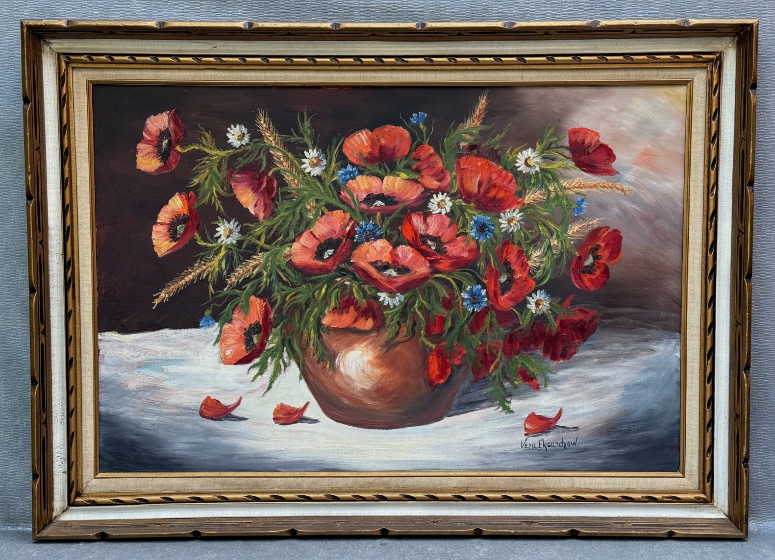 VERA EKSARCHOW OIL PAINTING LARGE SIGNED ORIGINAL STILL LIFE VASE FLOWERS FLORAL