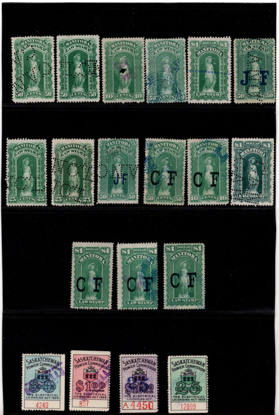 Canada 1870-1929 Collection Of 89 Revenue Stamps Includes Quebec & Manitoba