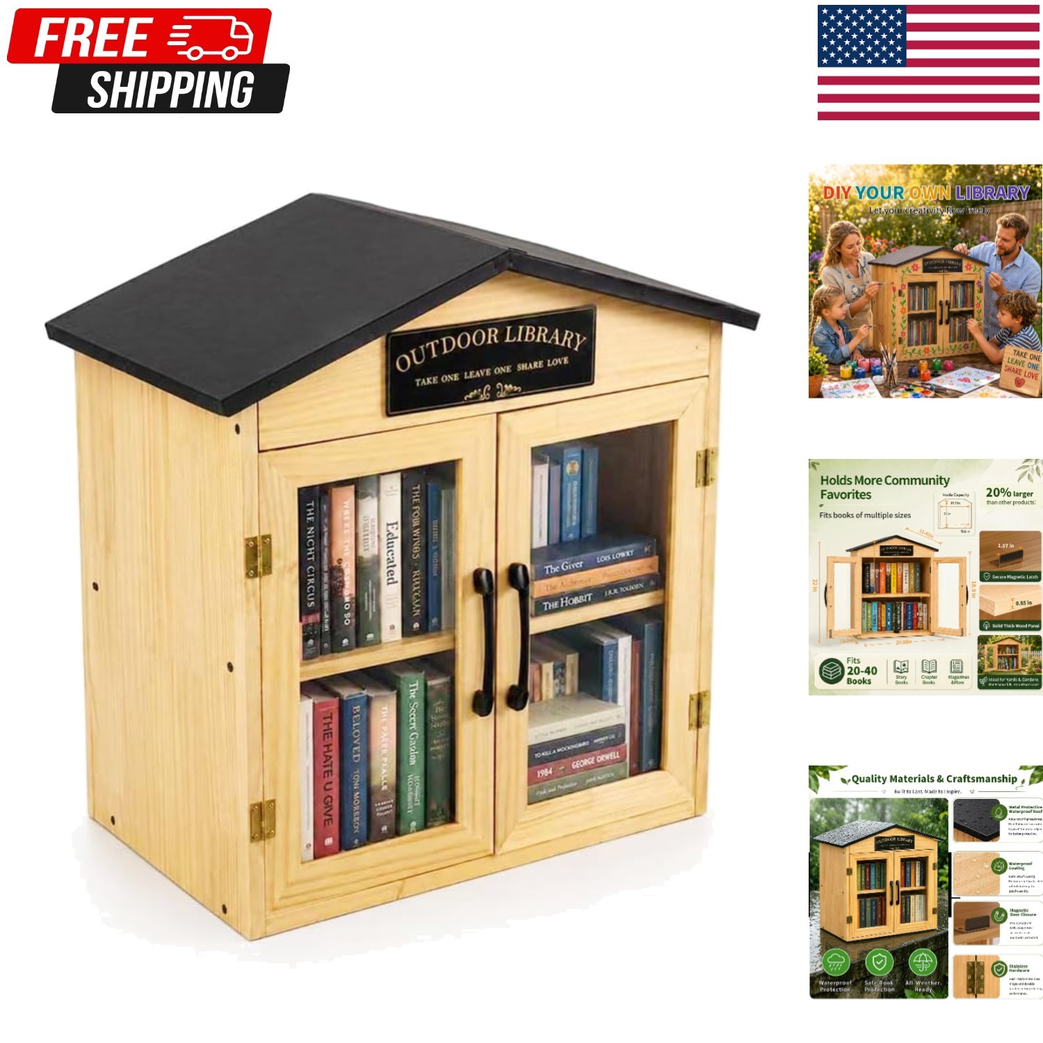Little Library Box Outdoor Kit – Solid Wood Free Little Library with Metal Roof Little Library Box Outdoor Kit – Solid Wood Free Little Library with Metal Roof