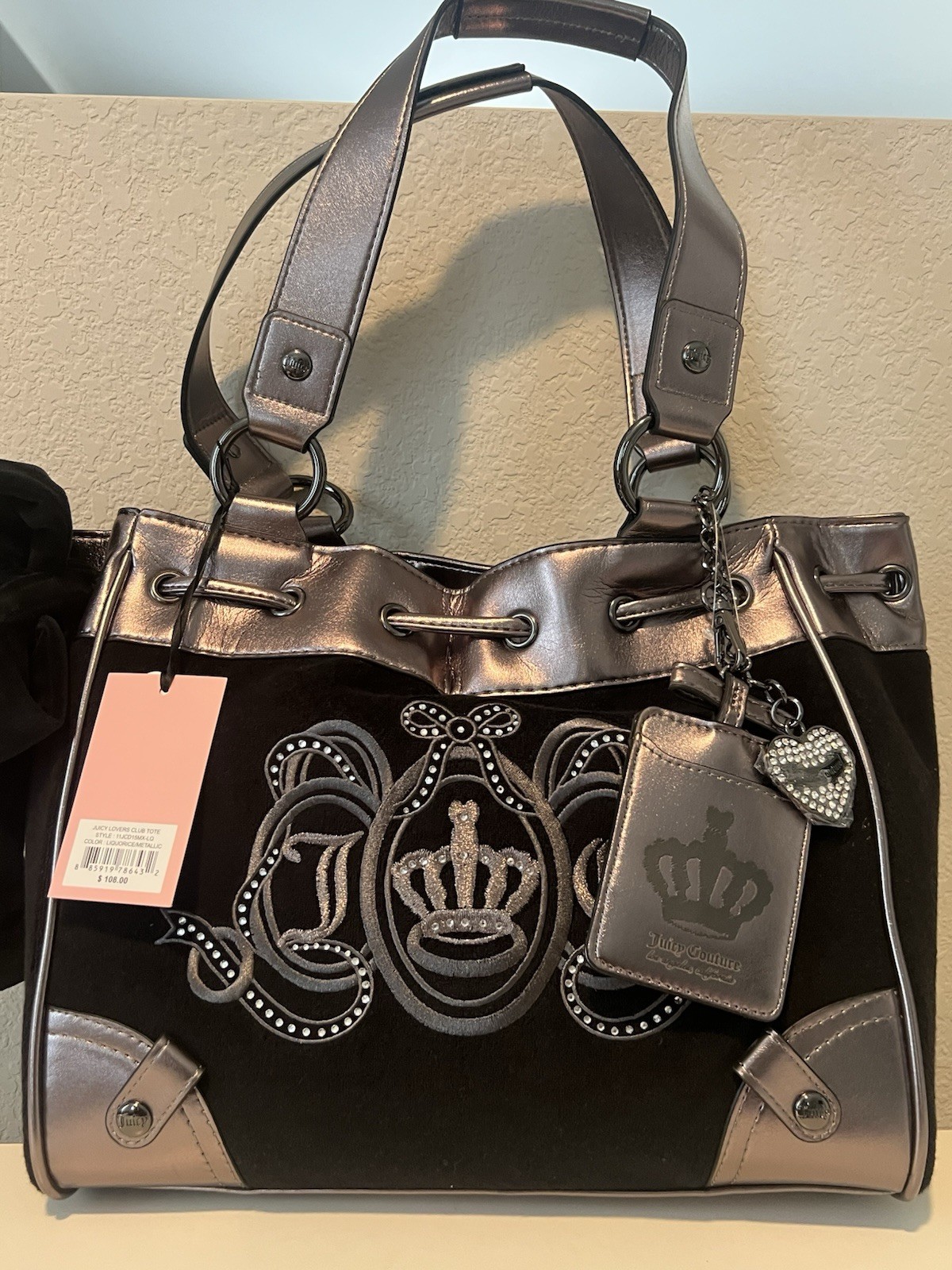 NEW Juicy Couture Lovers Club Handbag Style 11JCD15MX-LQ Liquorice/ Metallic