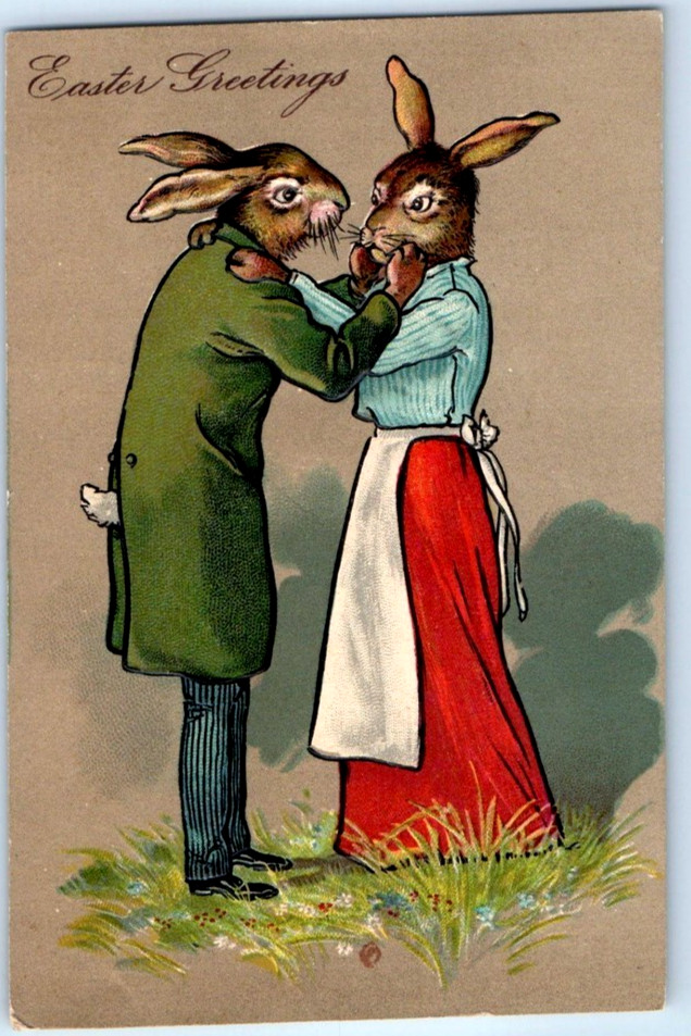 Dressed Romantic Rabbits~Antique Anthropomorphic Easter Fantasy Postcard~s801 Dressed Romantic Rabbits~Antique Anthropomorphic Easter Fantasy Postcard~s801