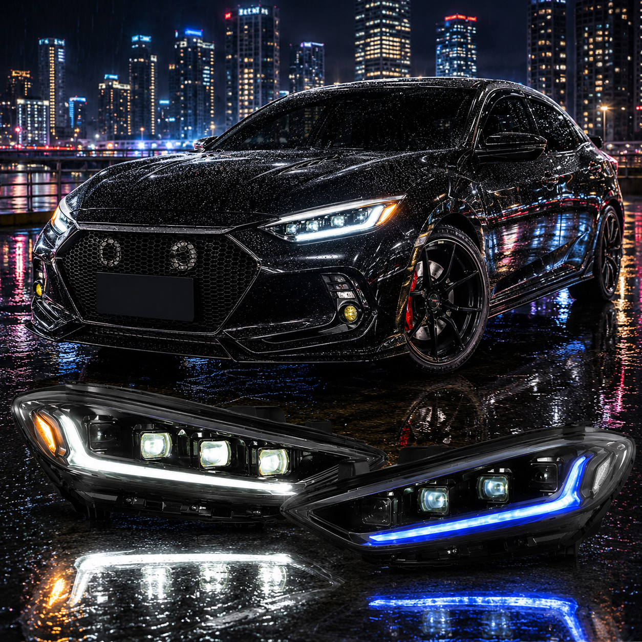 Headlights For 2017-2018 Hyundai Elantra LED Startup Animation Projector Pair