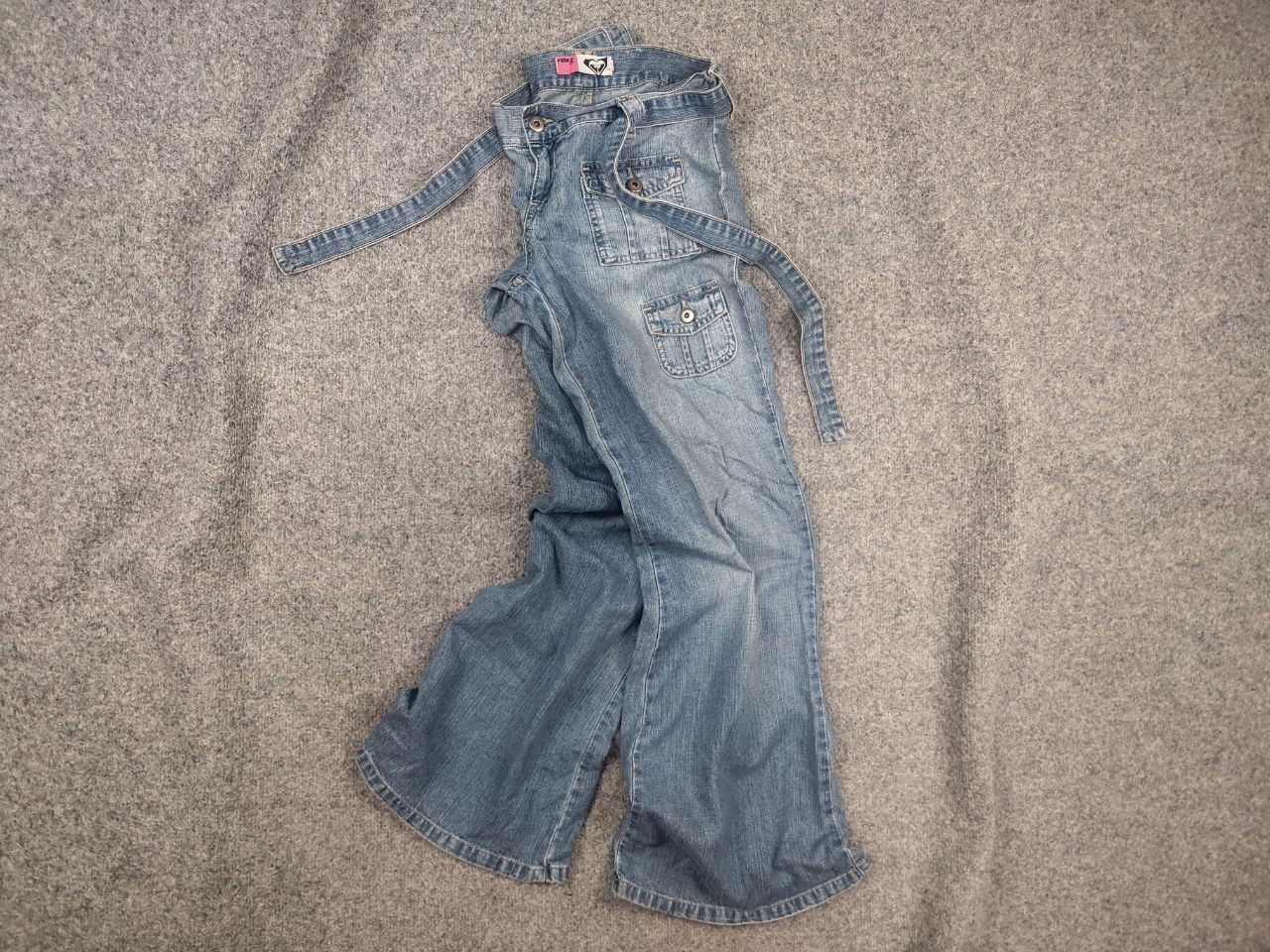 Vintage Roxy Life Y2K Quiksilver Baggy Flared Cargo Belt Denim Jeans Opium LGB