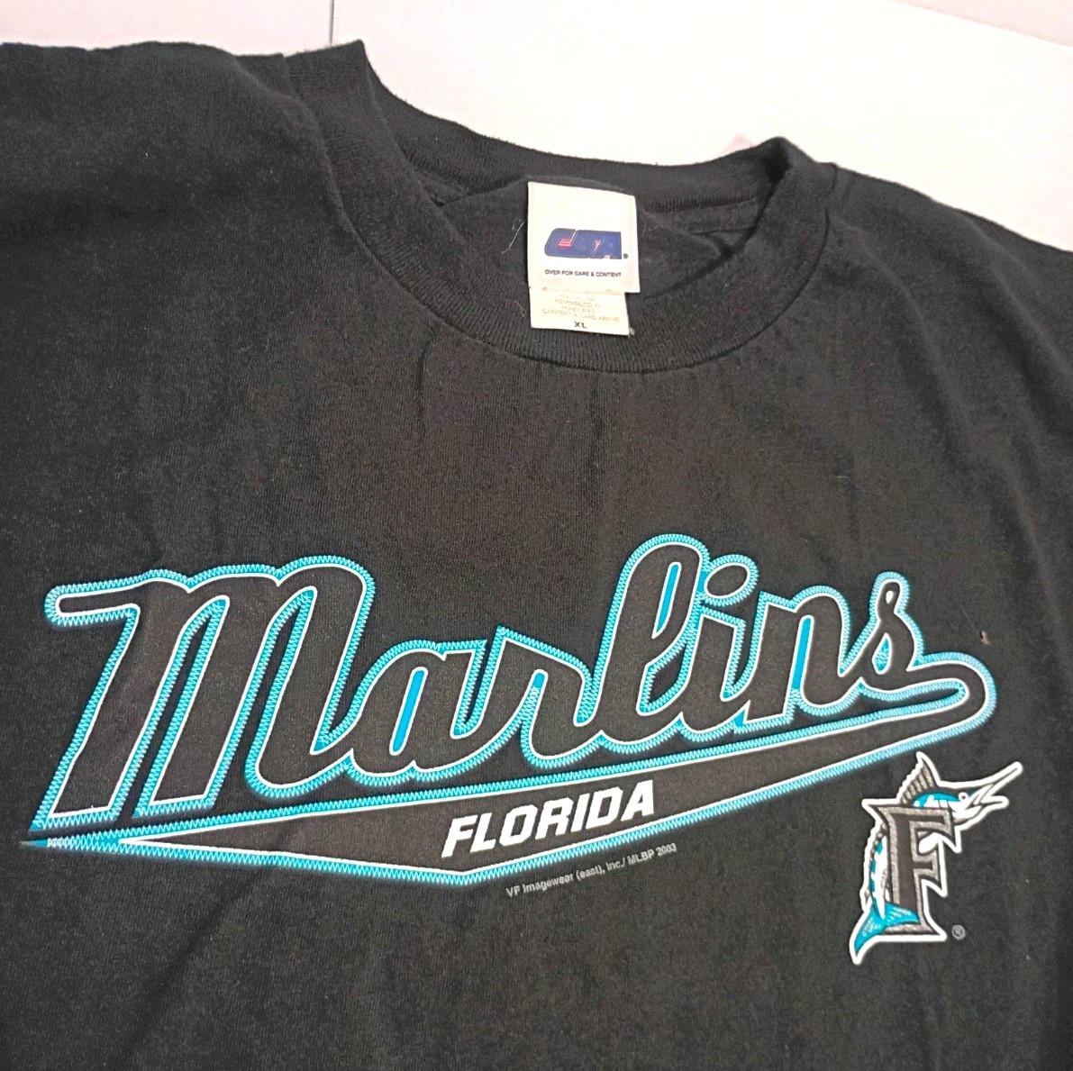 Vintage 2003 Florida Marlins T Shirt XL MLB Teal Black Y2K Baseball CSA