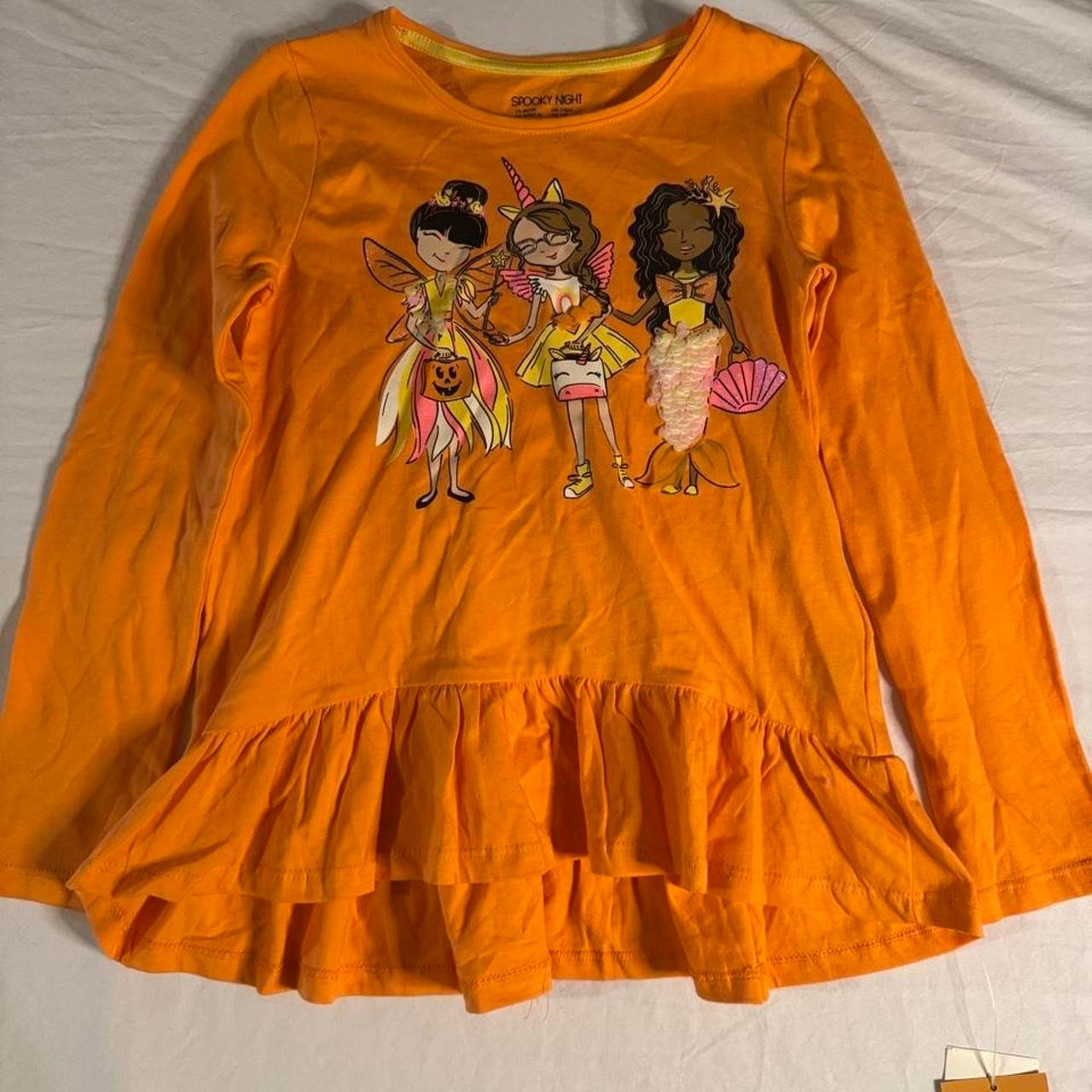 Girls Orange Long Sleeve Halloween or Fall Shirt Girls Orange Long Sleeve Halloween or Fall Shirt