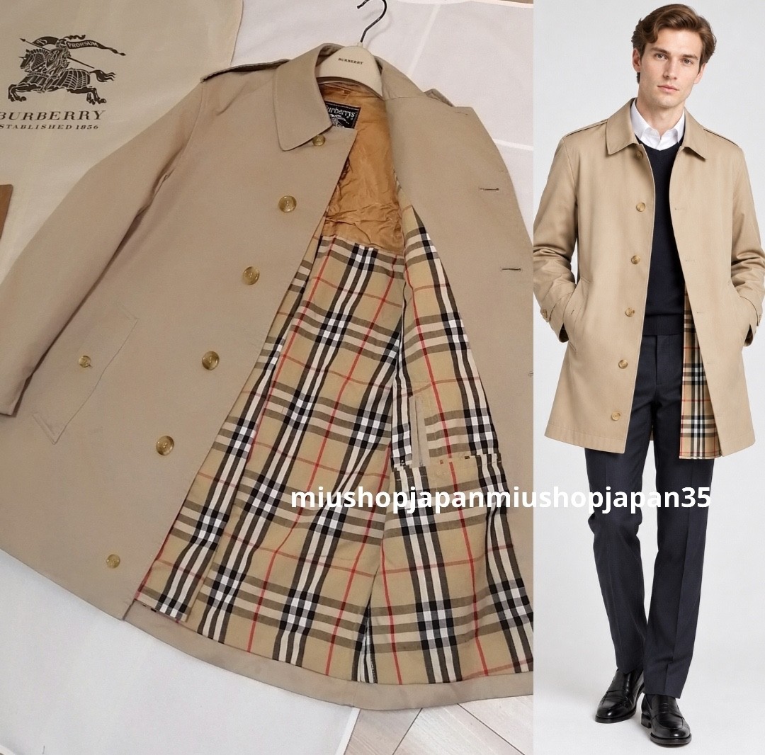 BURBERRY Trench Coat Authentic Vintage England Balmacaan / Car Coat Beige S/46